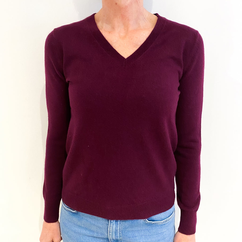 Mulberry Purple Cashmere V Neck Jumper Small