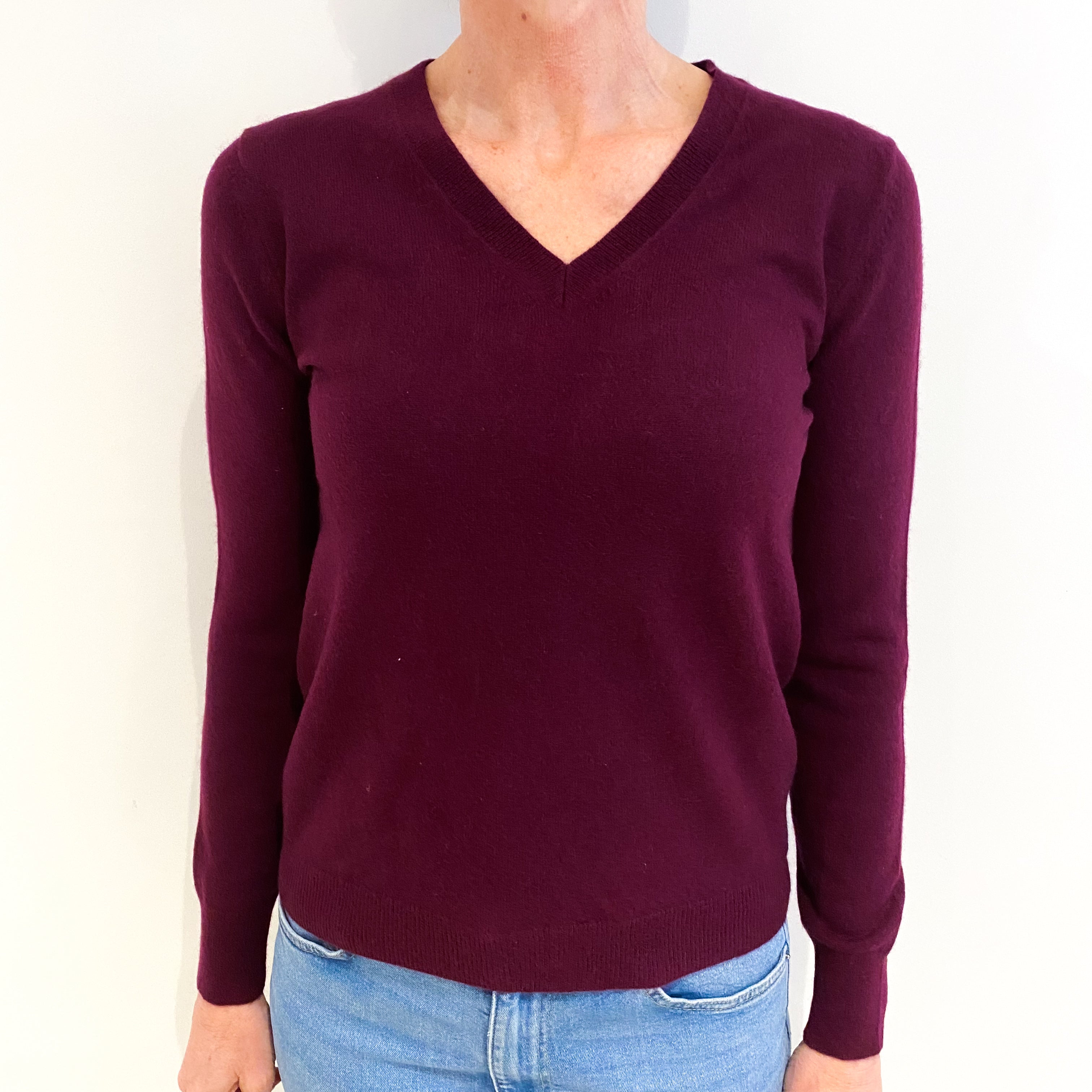 Mulberry Purple Cashmere V Neck Jumper Small