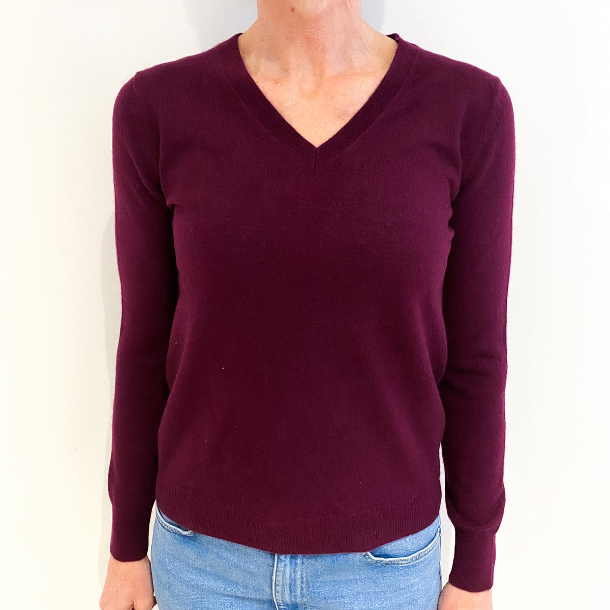 Mulberry Purple Cashmere V Neck Jumper Small