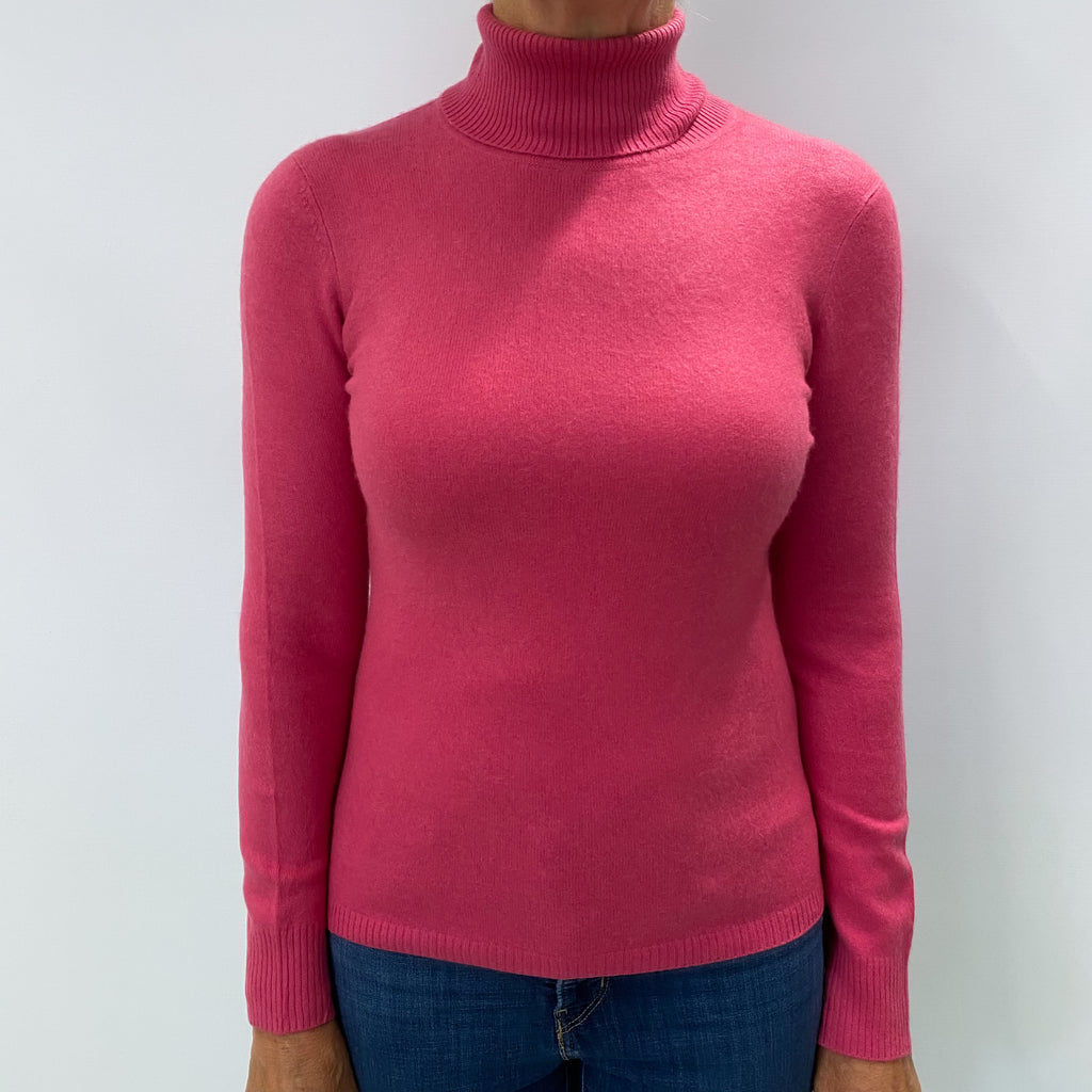 Cranberry Pink Cashmere Polo Neck Jumper Medium