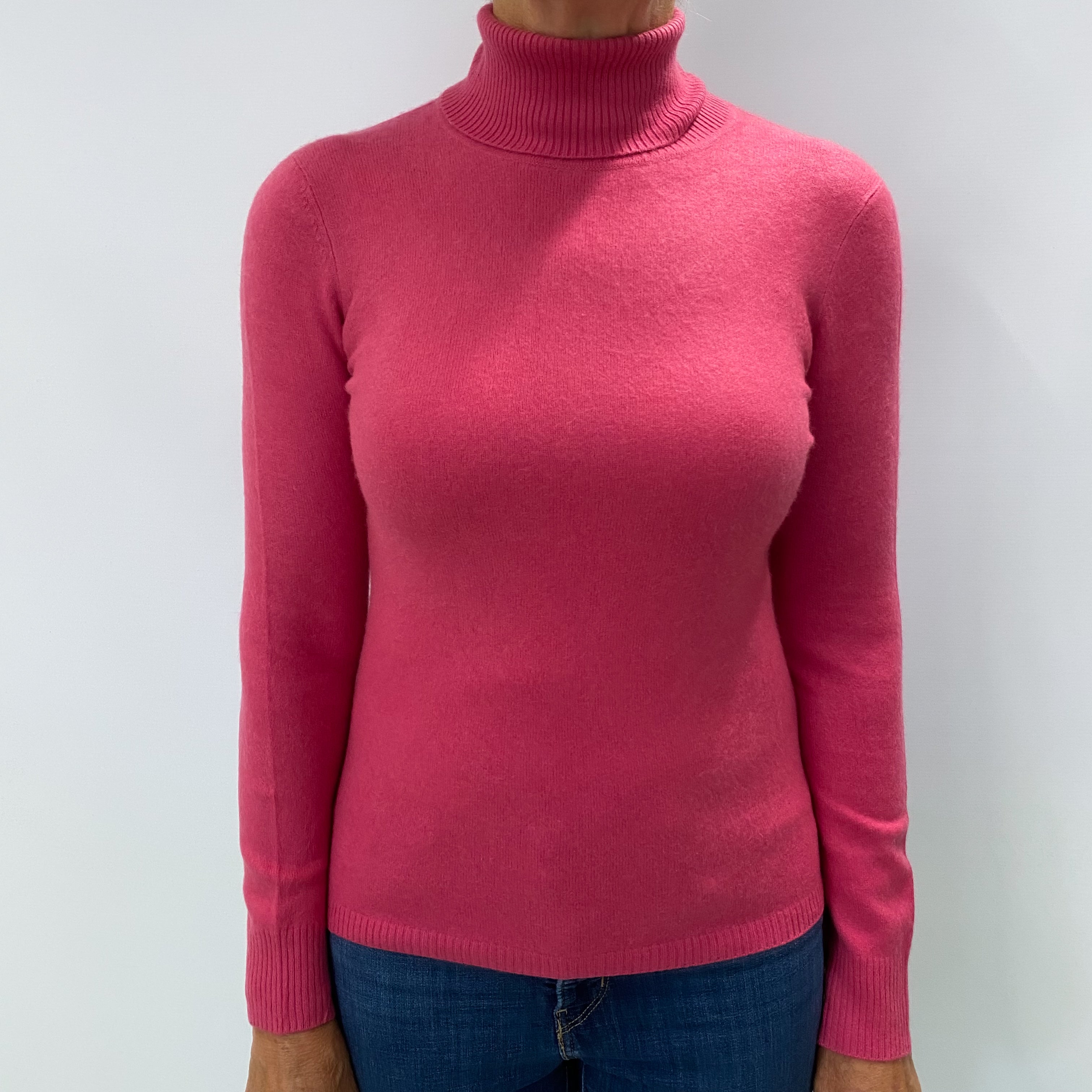 Cranberry Pink Cashmere Polo Neck Jumper Medium