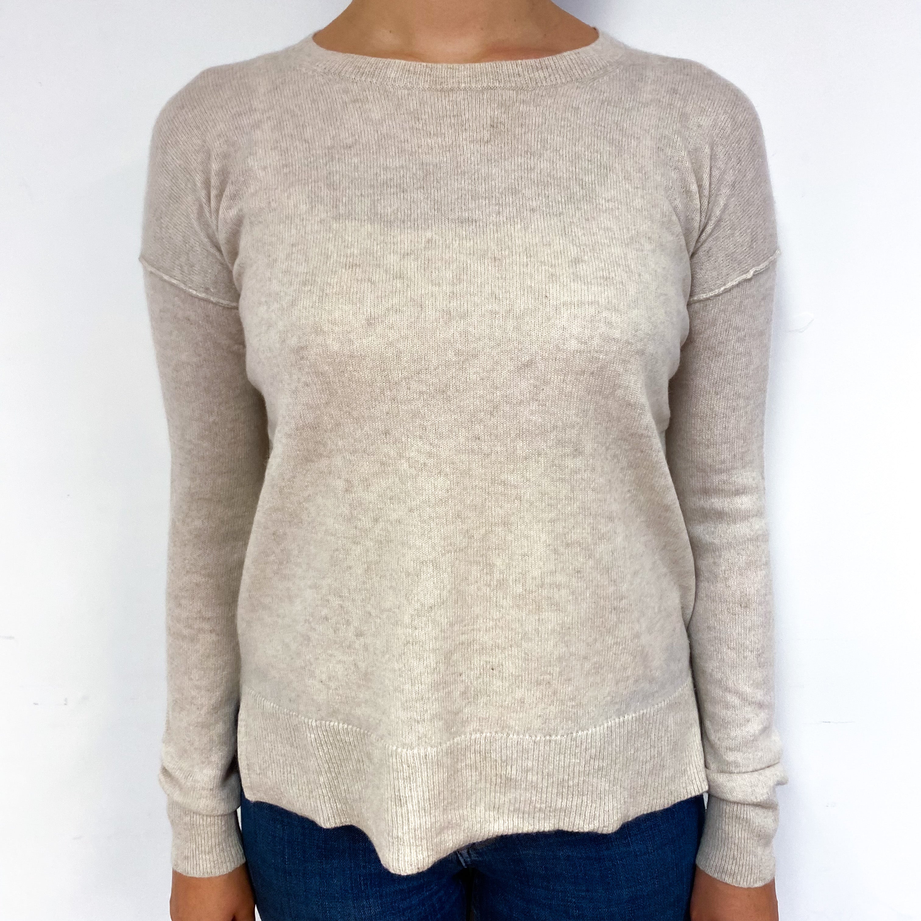 Oatmeal Beige Cashmere Crew Neck Jumper Small