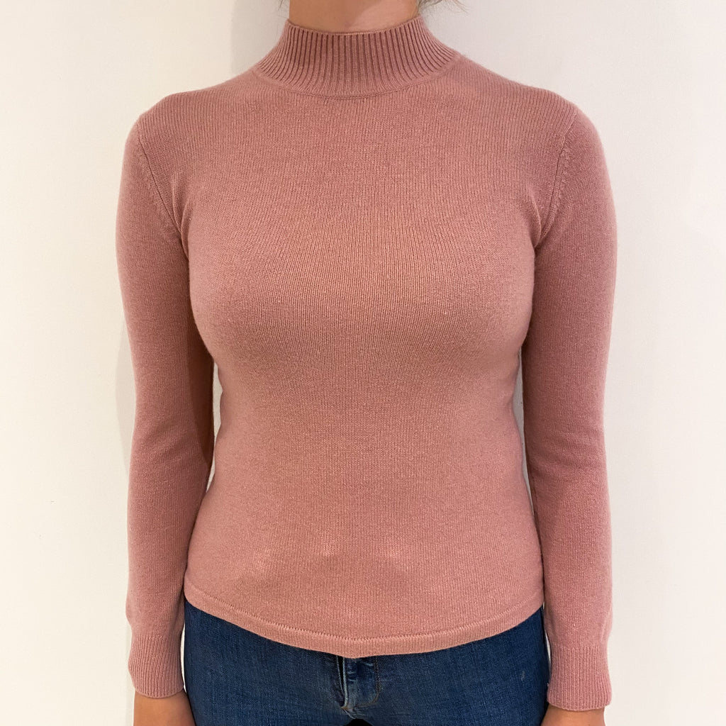 Dusky Pink Cashmere Turtle Neck Jumper Small