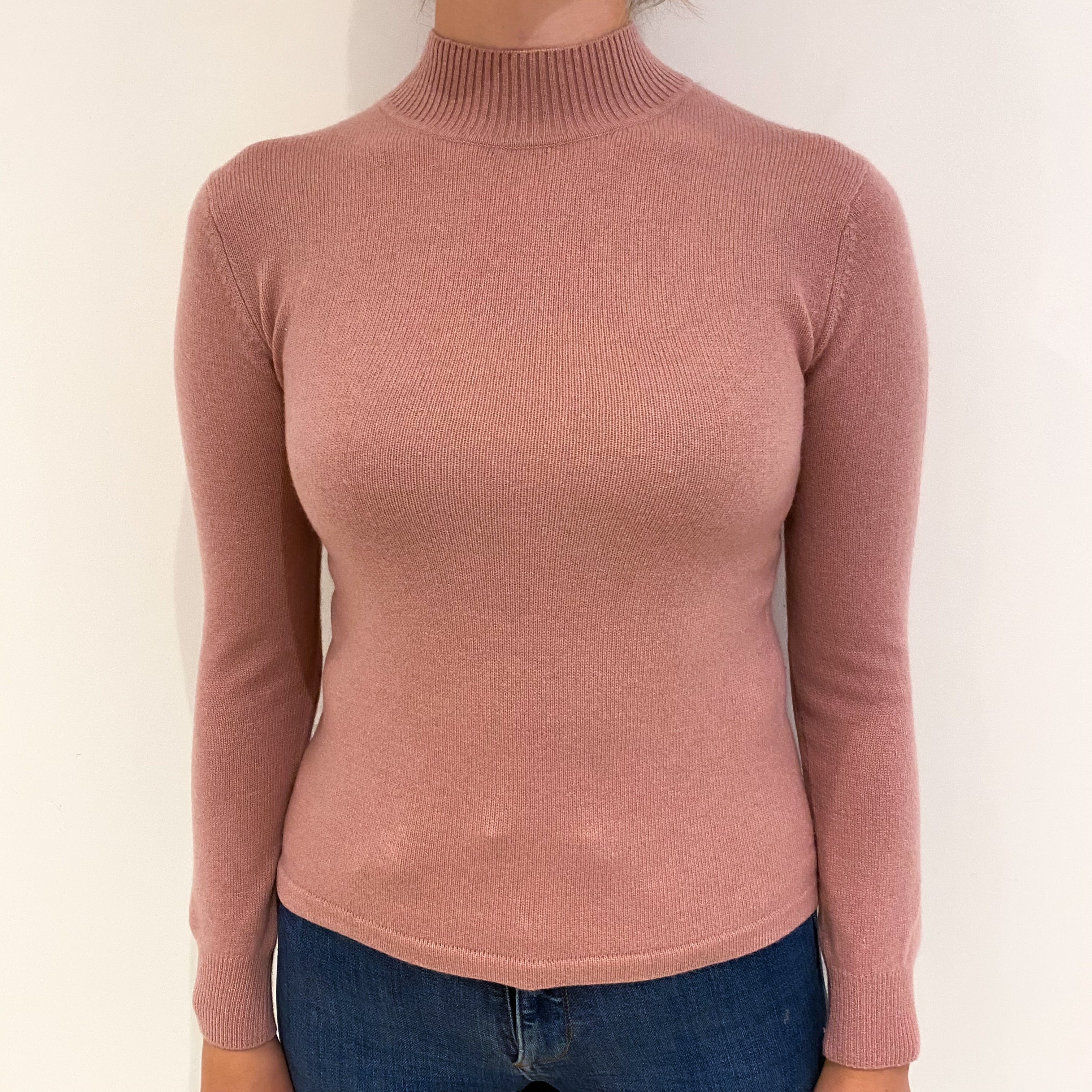 Dusky Pink Cashmere Turtle Neck Jumper Small