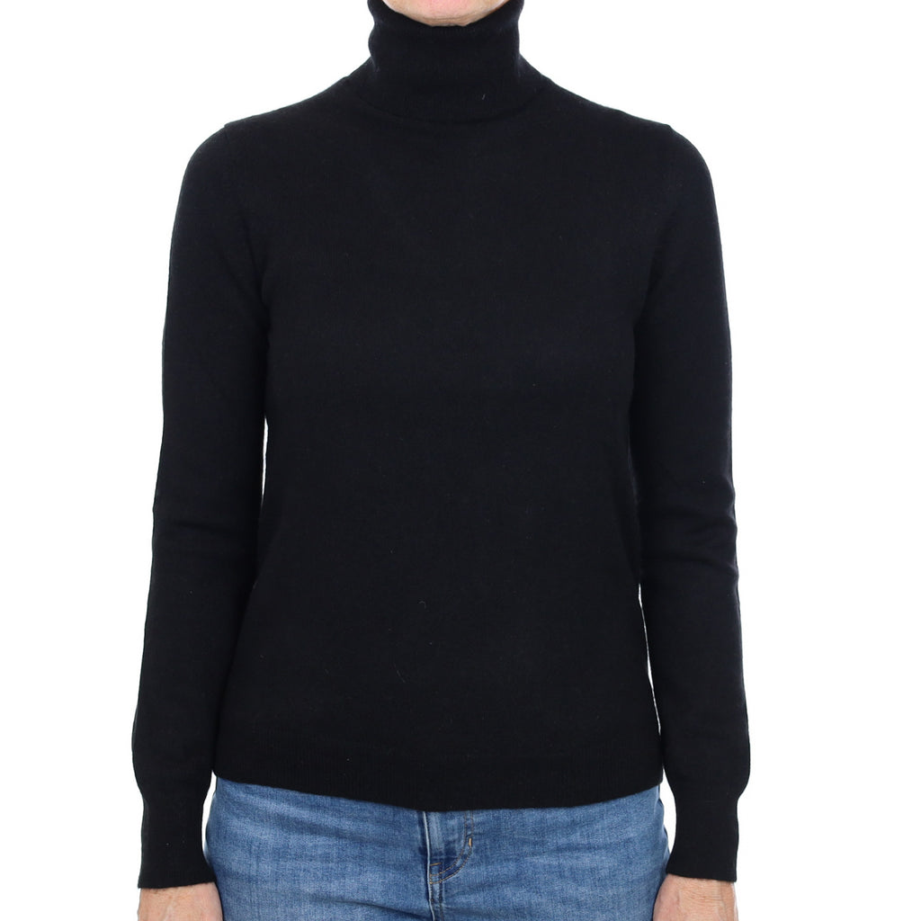 Black Cashmere Polo Neck Jumper Small