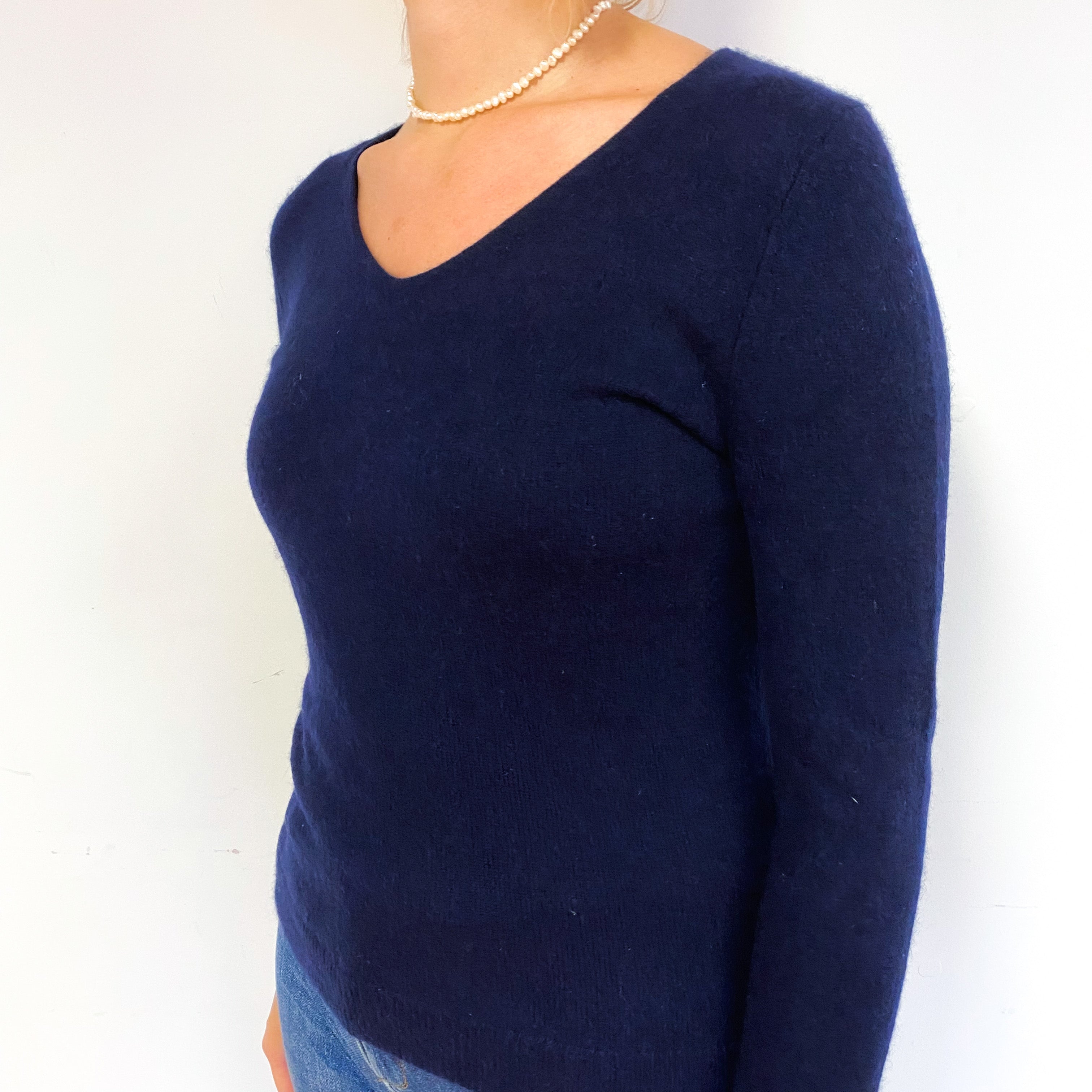 Navy Blue Cashmere V-Neck Jumper Small