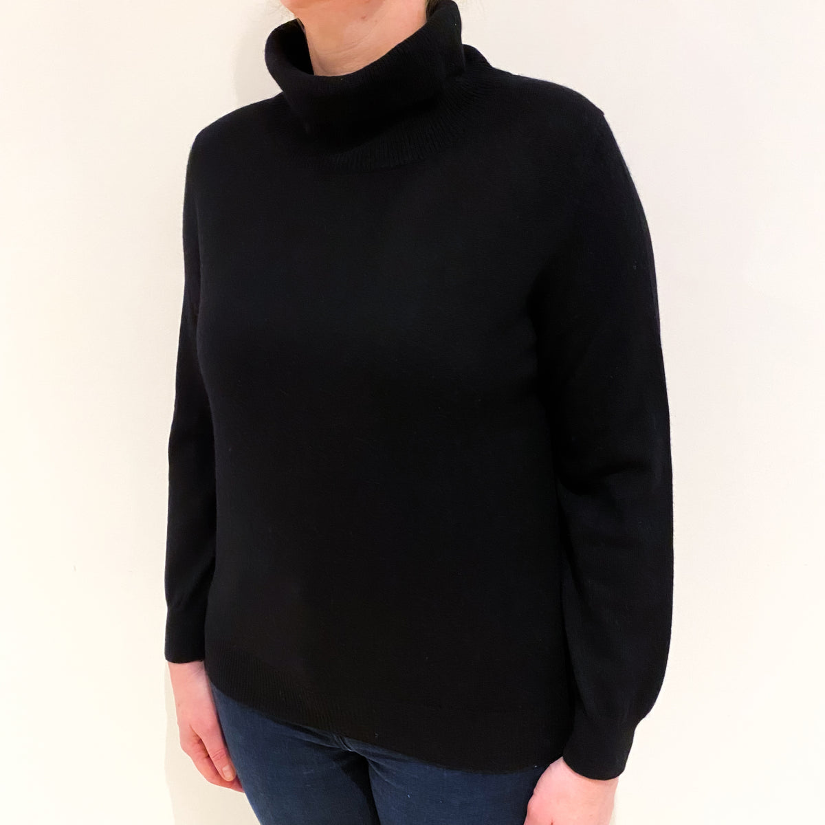 Black Cashmere Polo Neck Jumper Large