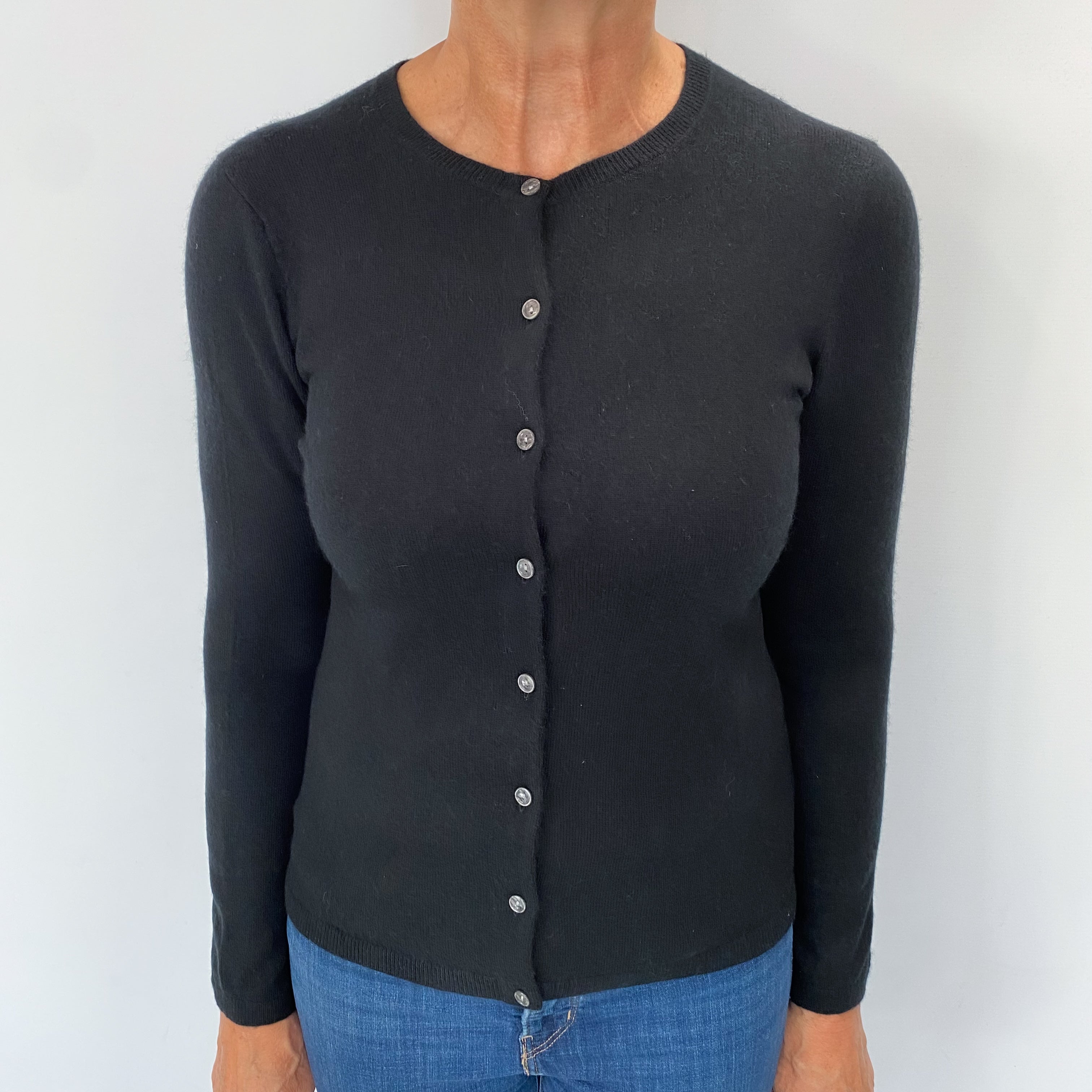 Black Cashmere Crew Neck Cardigan Medium
