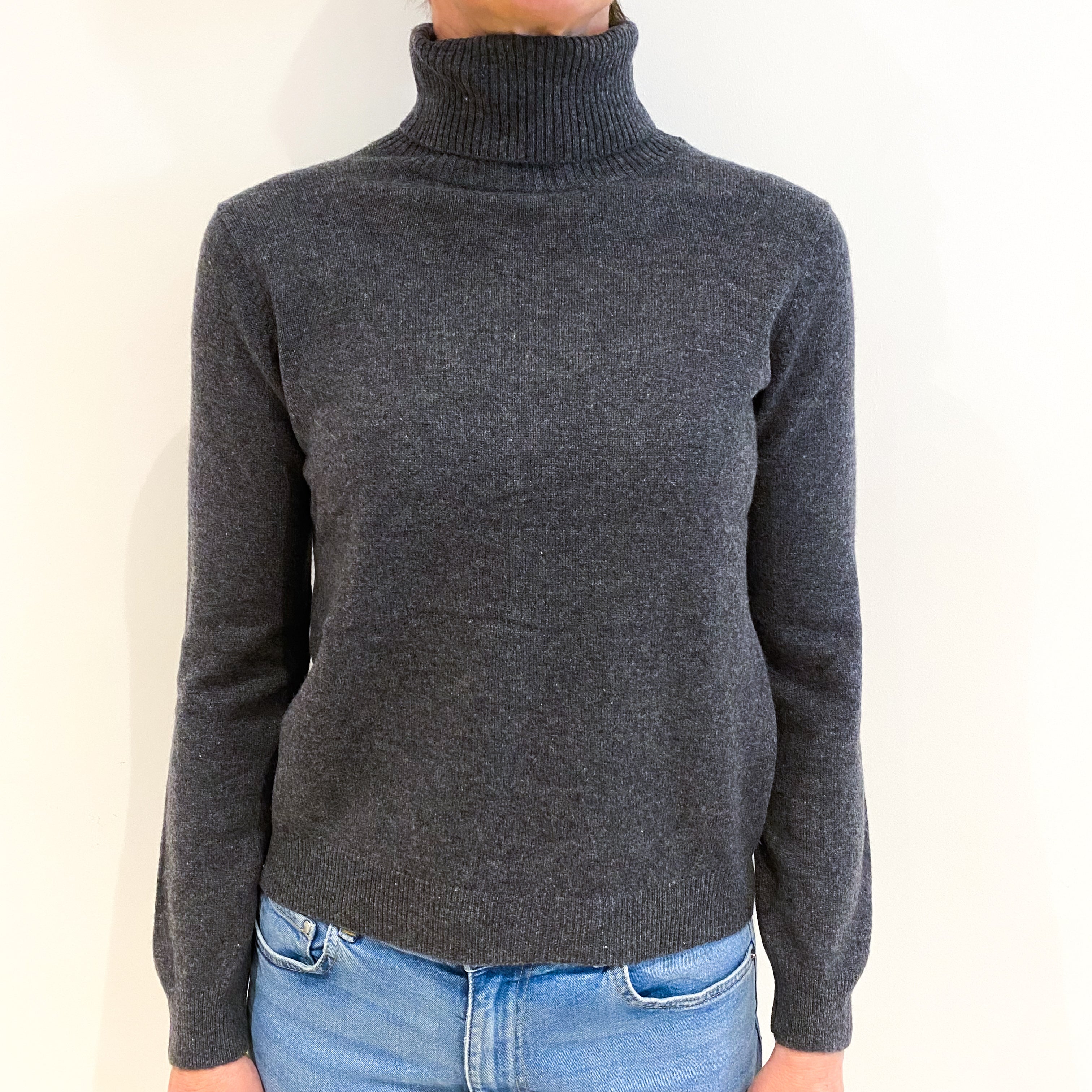 Slate Grey Cashmere Polo Neck Jumper Small