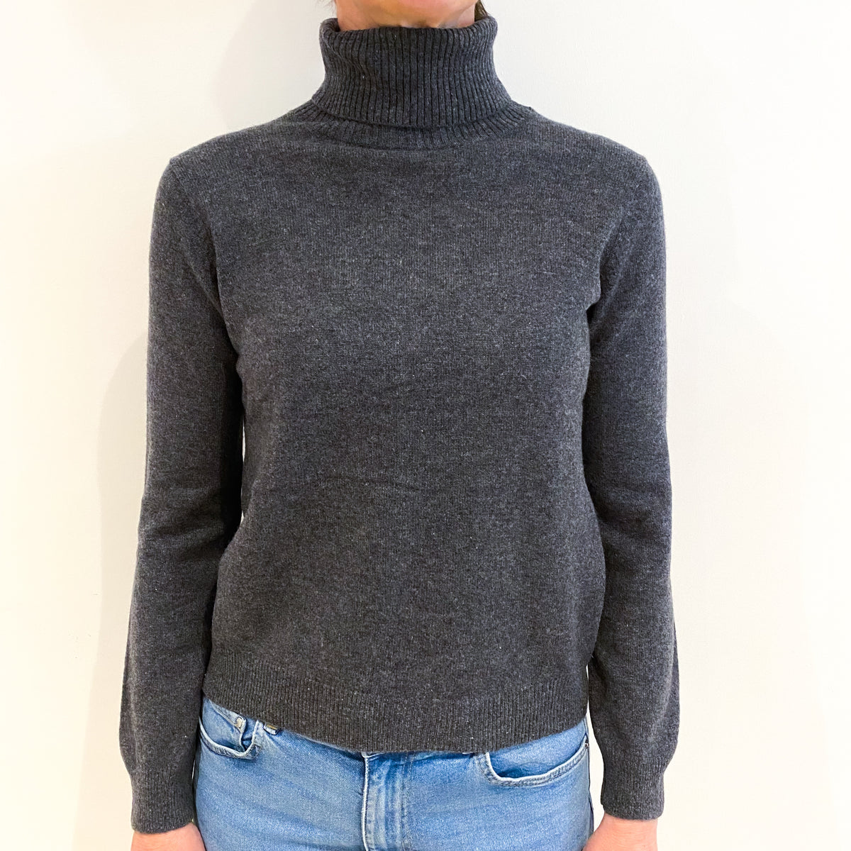 Slate Grey Cashmere Polo Neck Jumper Small