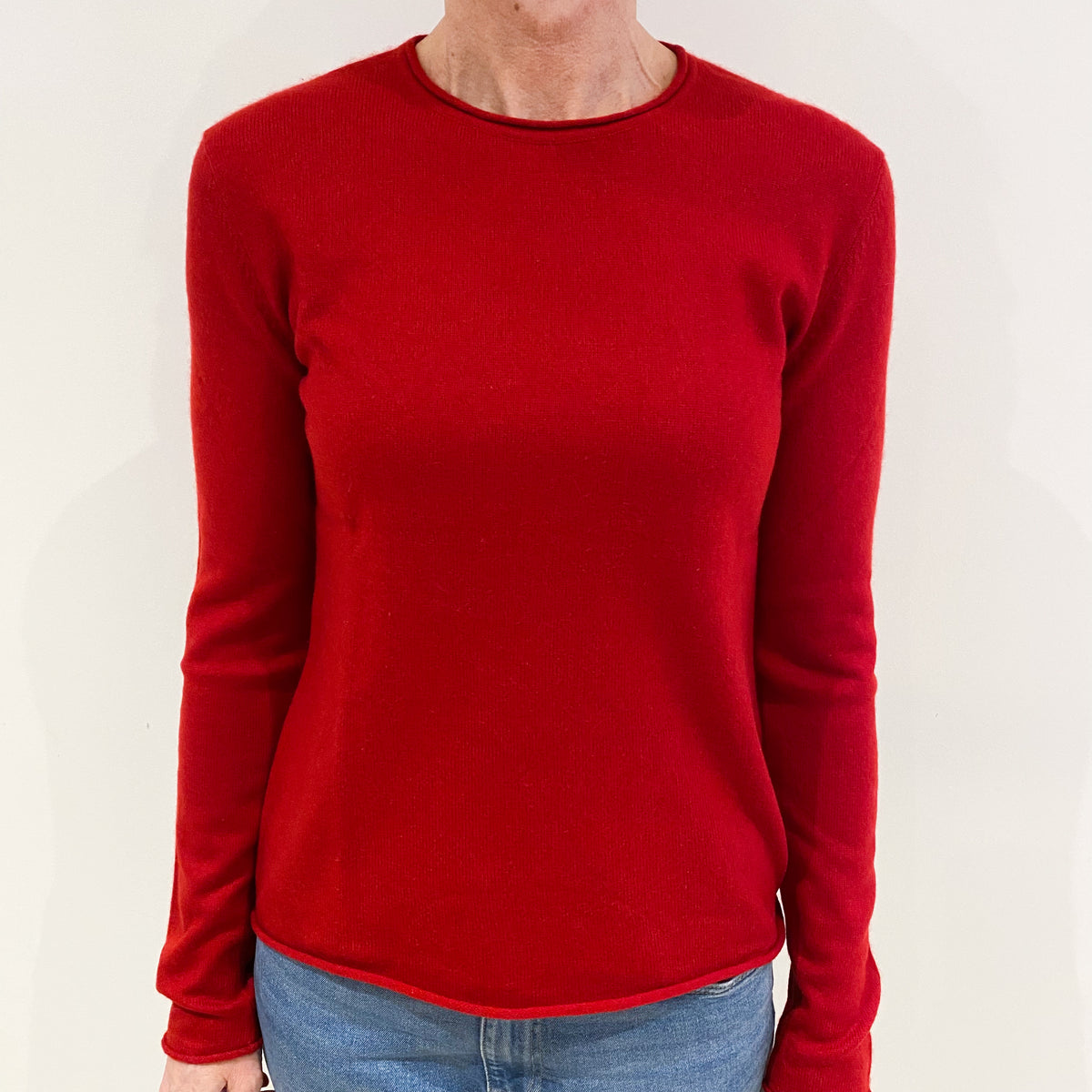 Post Box Red Cashmere Crew Neck Jumper Small