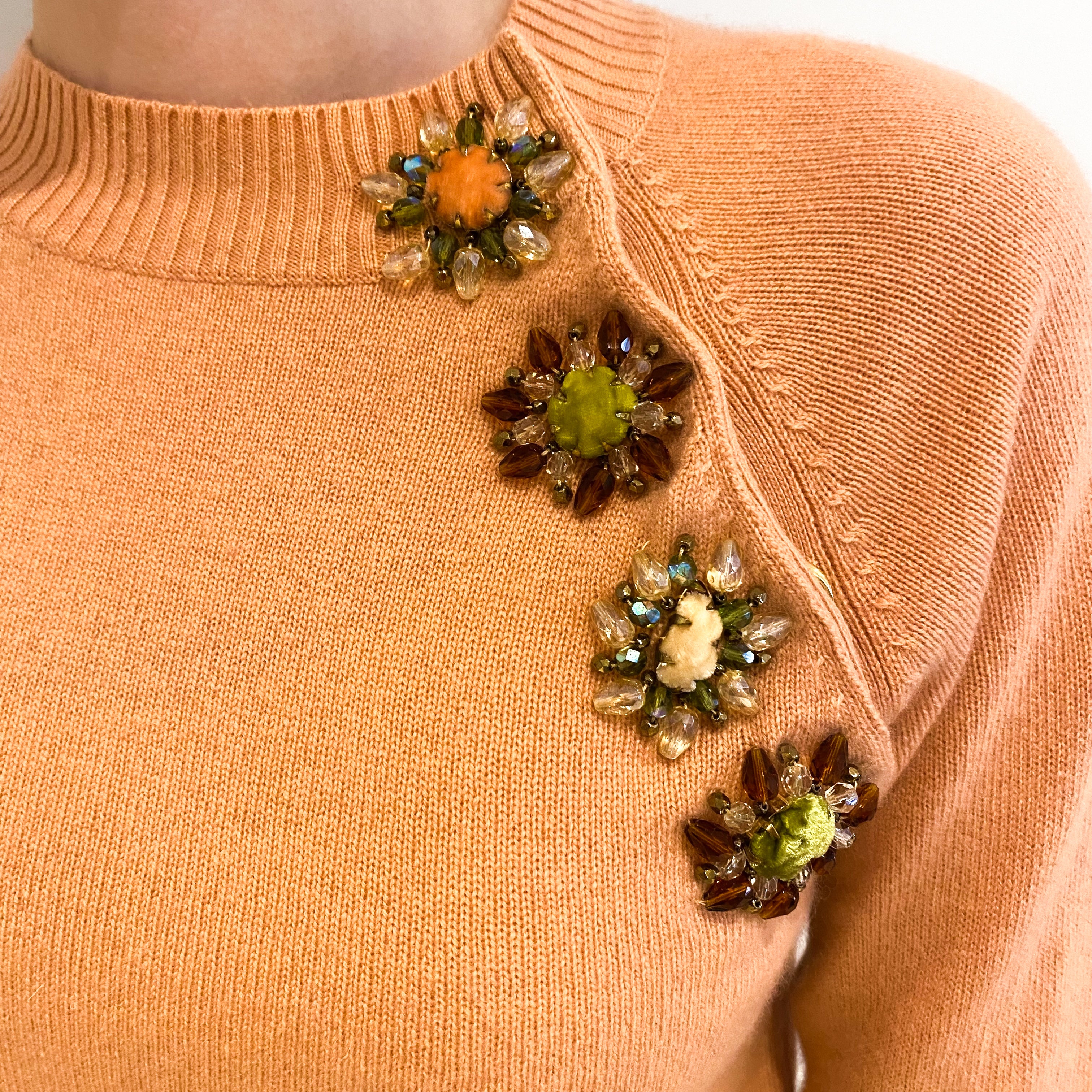 Dusty Peach Cashmere Jewelled Crew Neck Jumper Extra Small