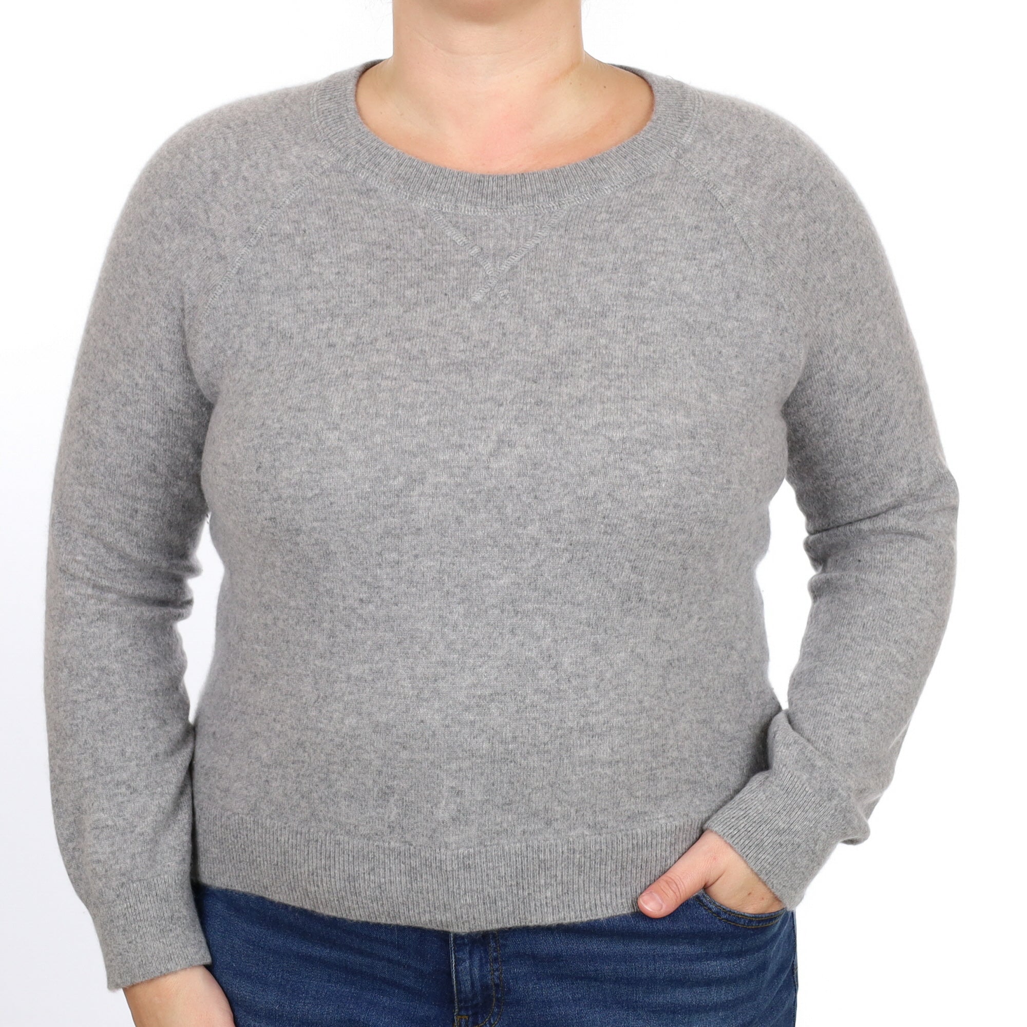 Ash Grey Cashmere Sweatshirt Style Crew Neck Jumper Large