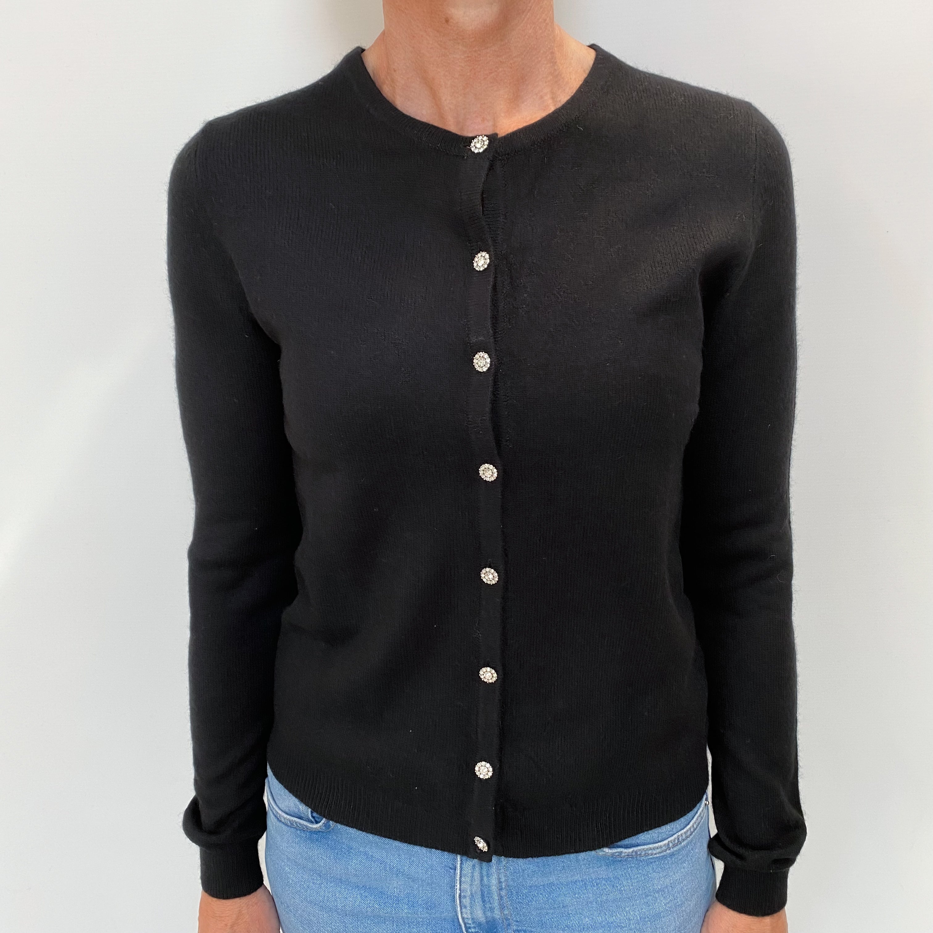 Black Cashmere Crew Neck Cardigan Small