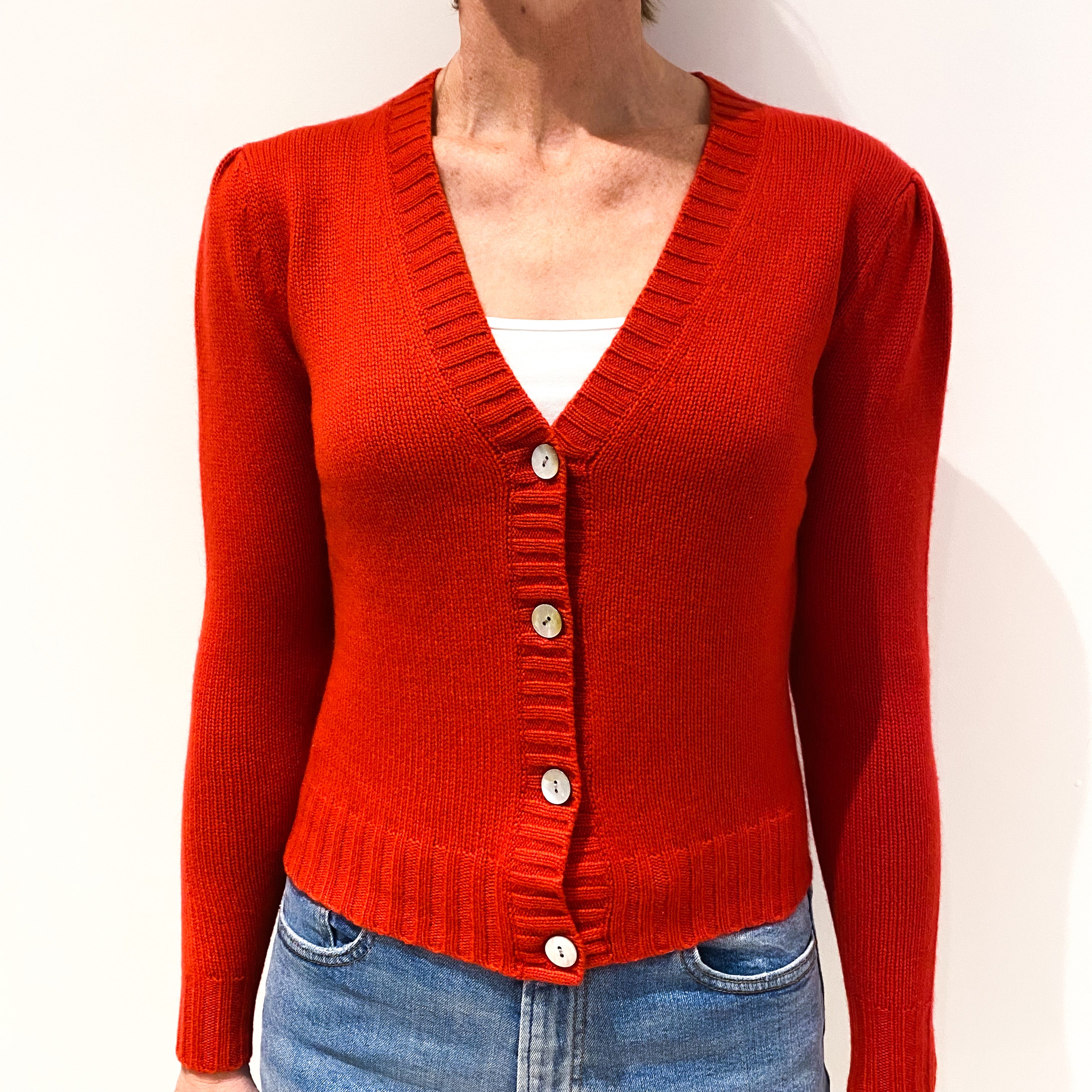 Scarlet Red Cashmere V-Neck Cardigan Small