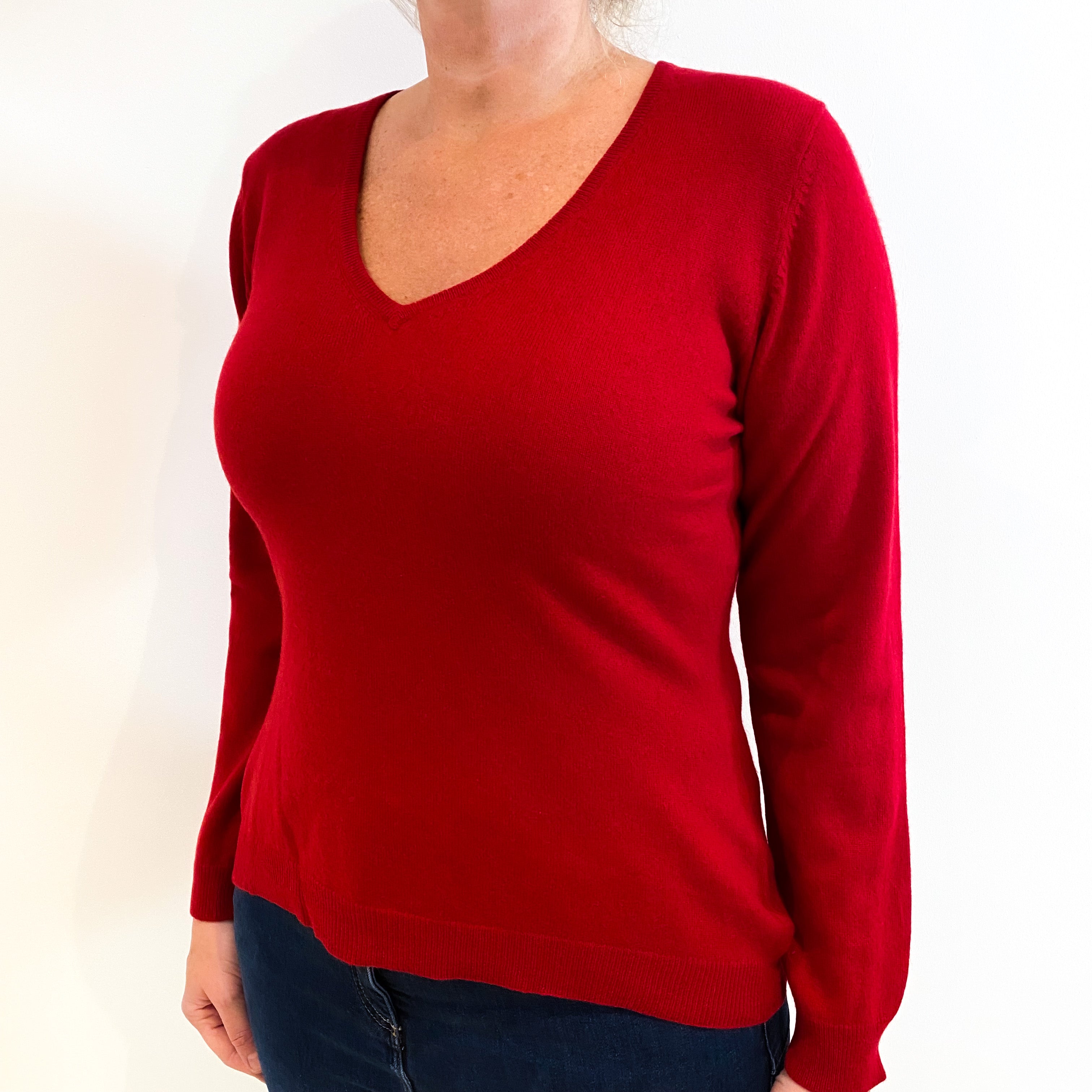 Scarlet Red Cashmere V-Neck Jumper Large