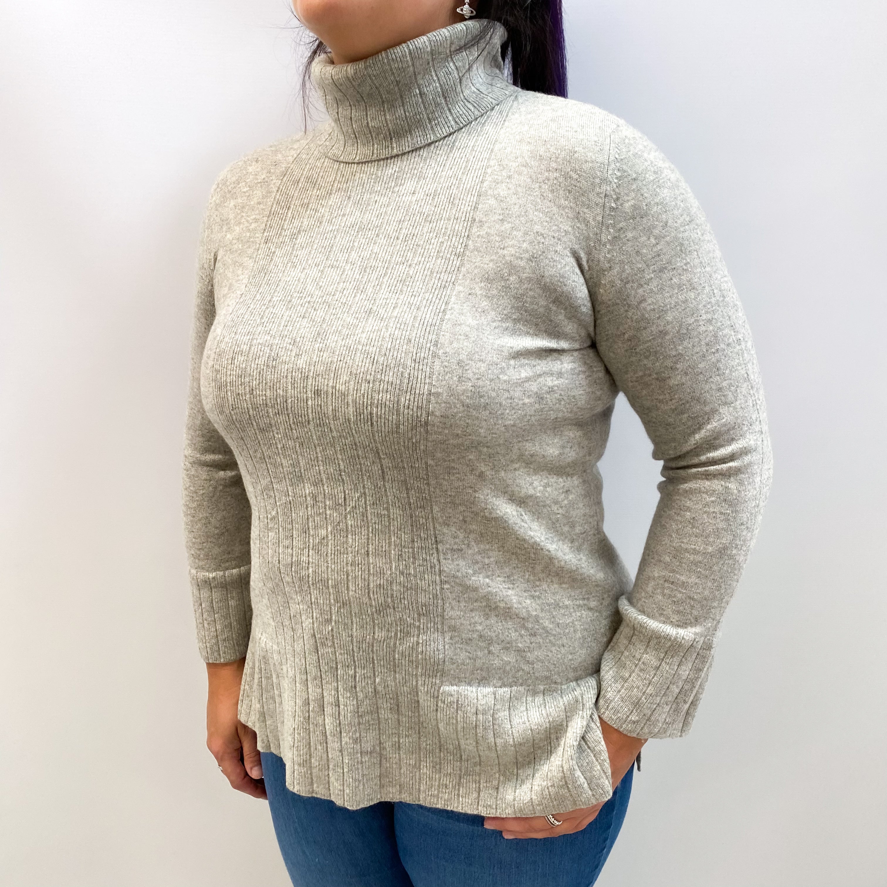 Smoke Grey Cashmere Polo Neck Jumper Large