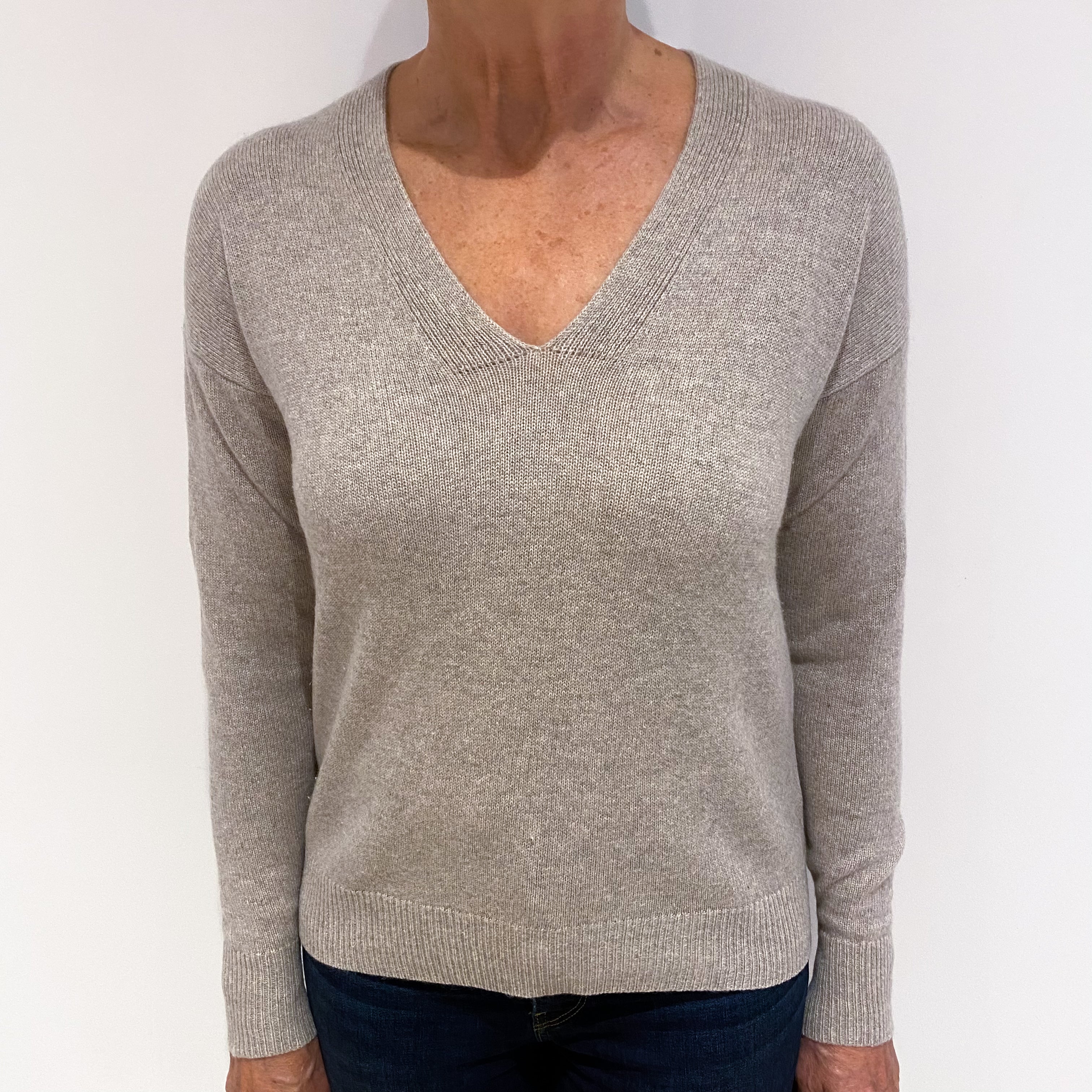 Everlane Fawn Brown Cashmere V Neck Jumper Medium