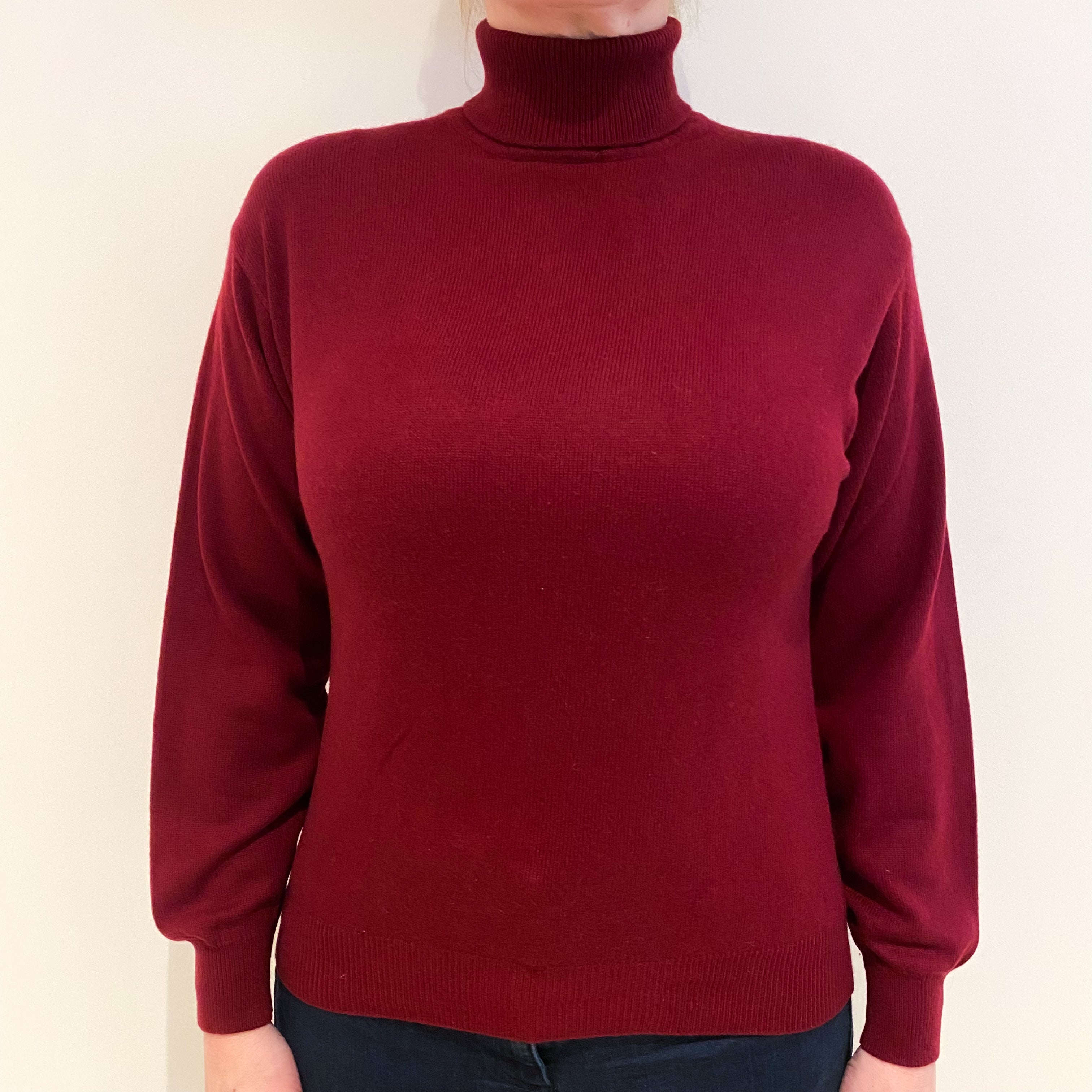 Burgundy Red Cashmere Polo Neck Jumper Large