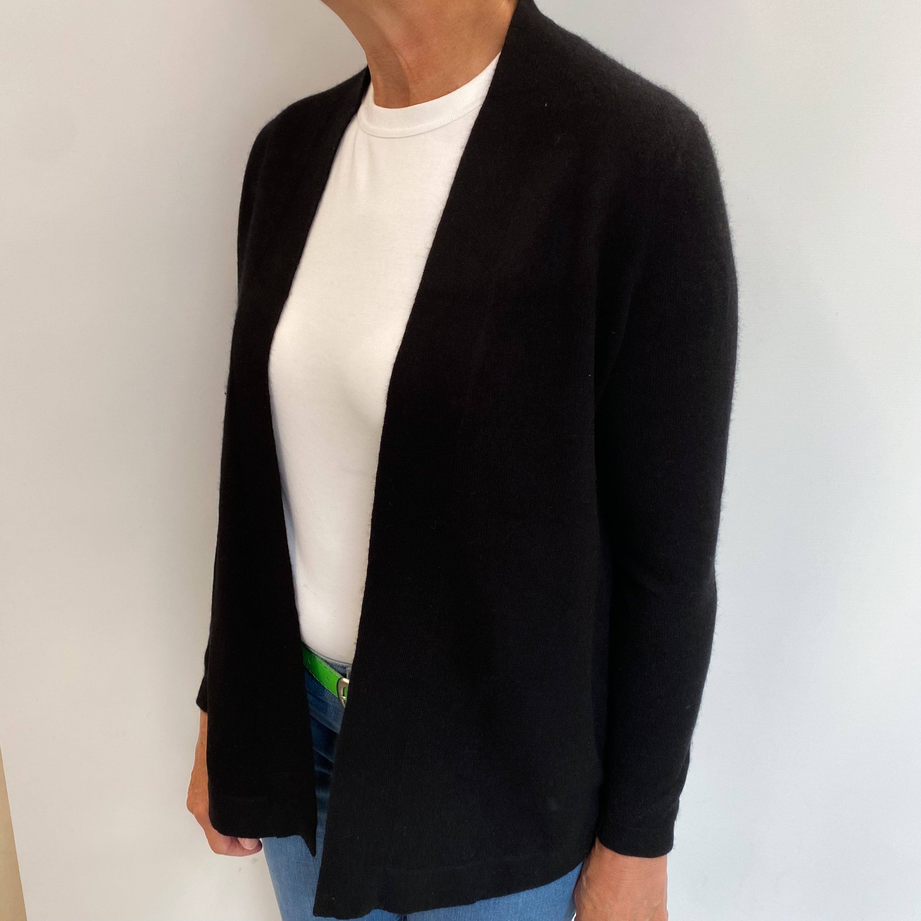 Black Cashmere Edge To Edge Cardigan Medium