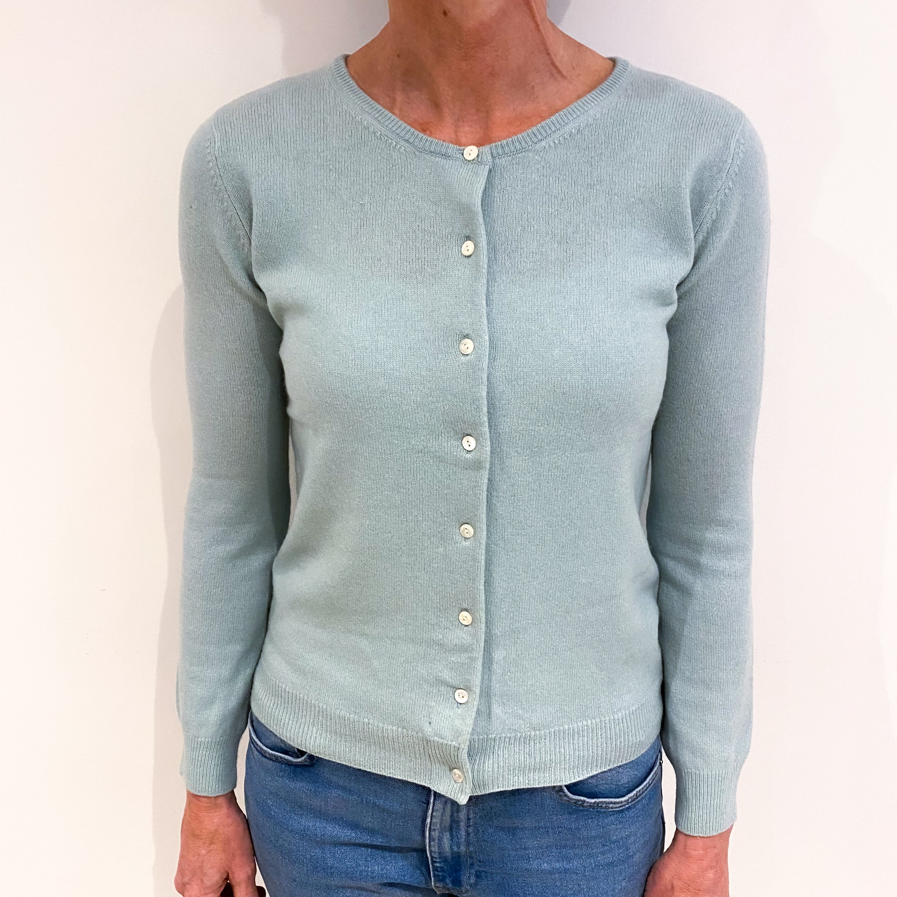 Opal Blue Cashmere Crew Neck Cardigan Small