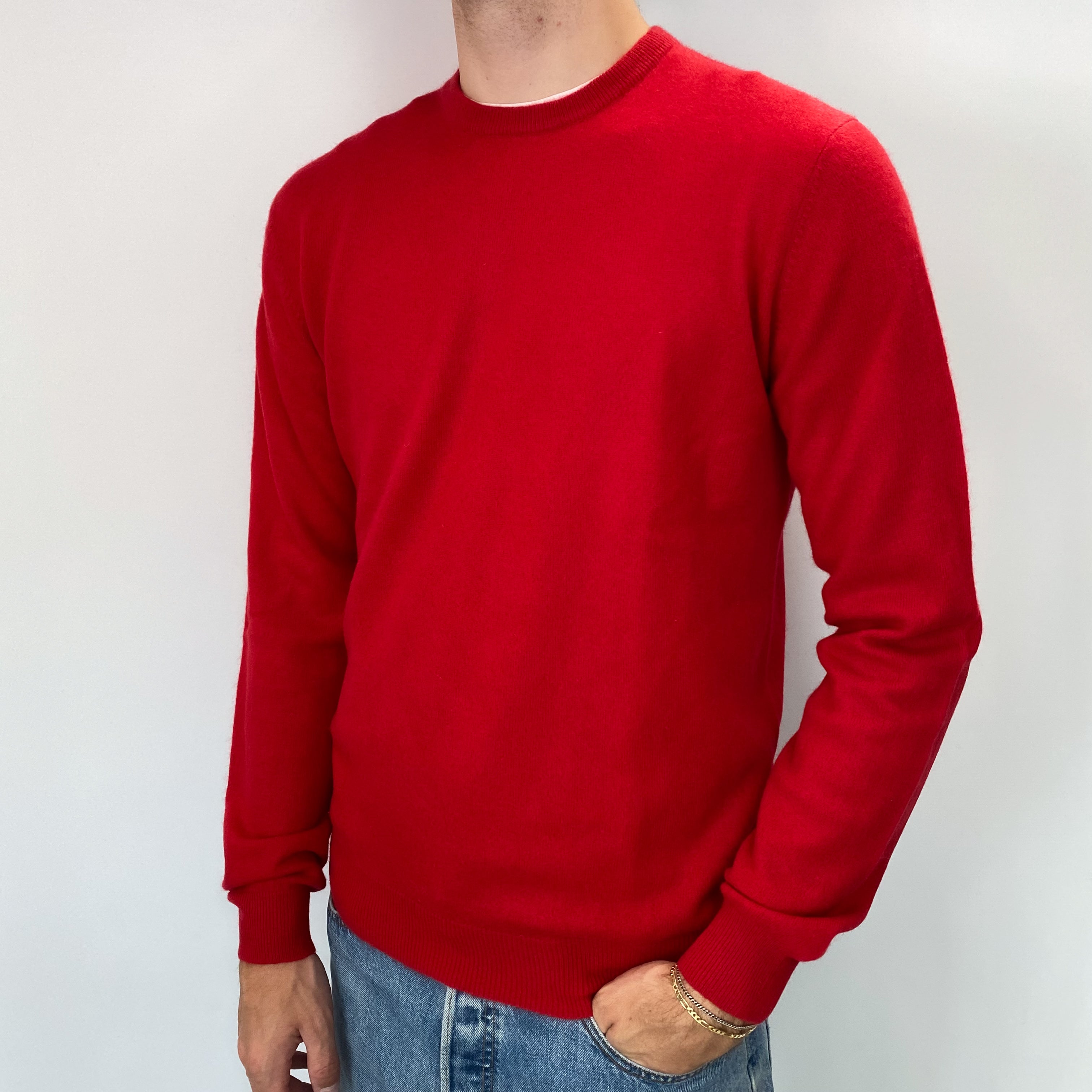 Men's Scarlet Red Cashmere Crew Neck Jumper Medium