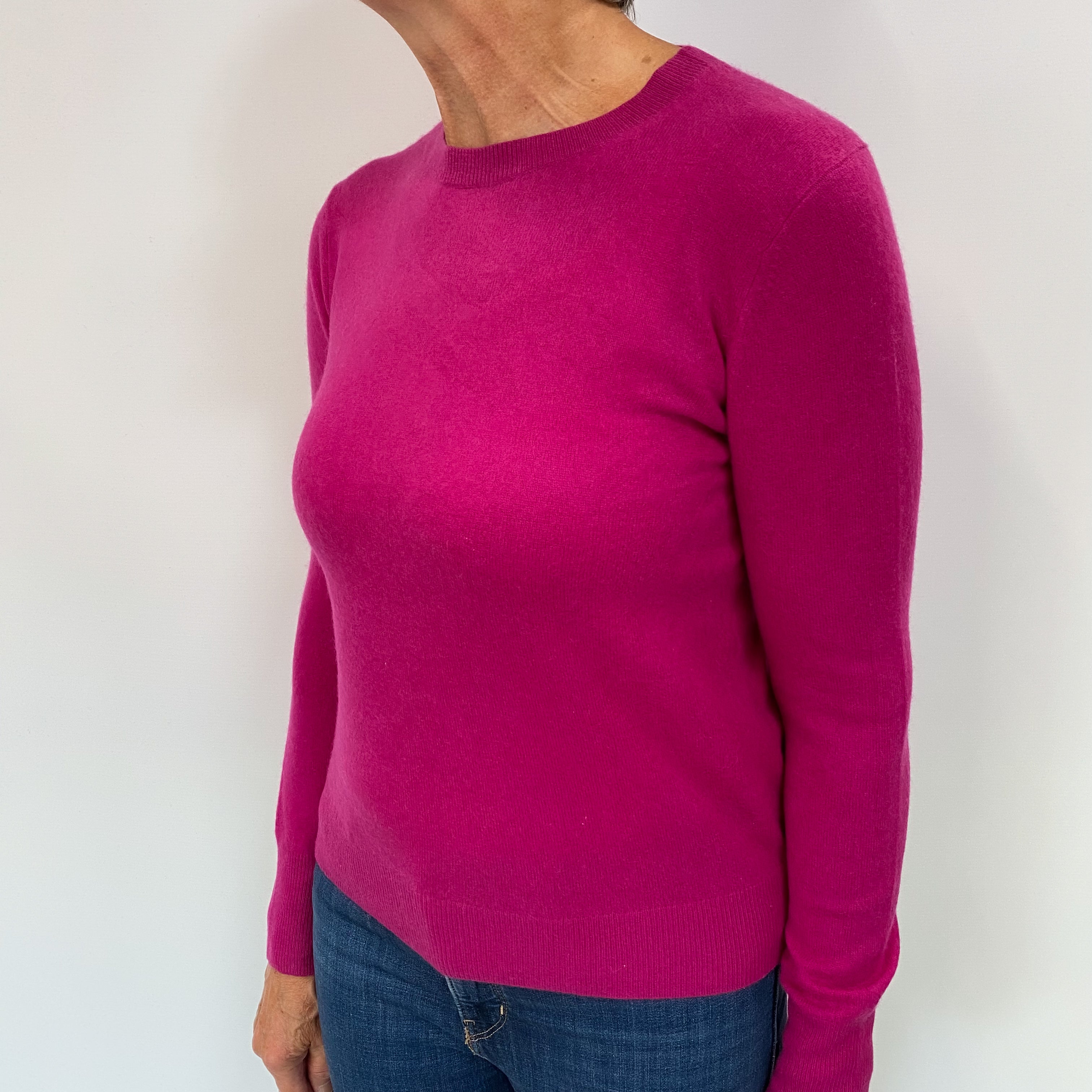 Fuchsia Pink Cashmere Crew Neck Jumper Medium