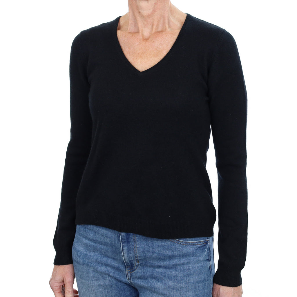 Black Cashmere V Neck Jumper Small
