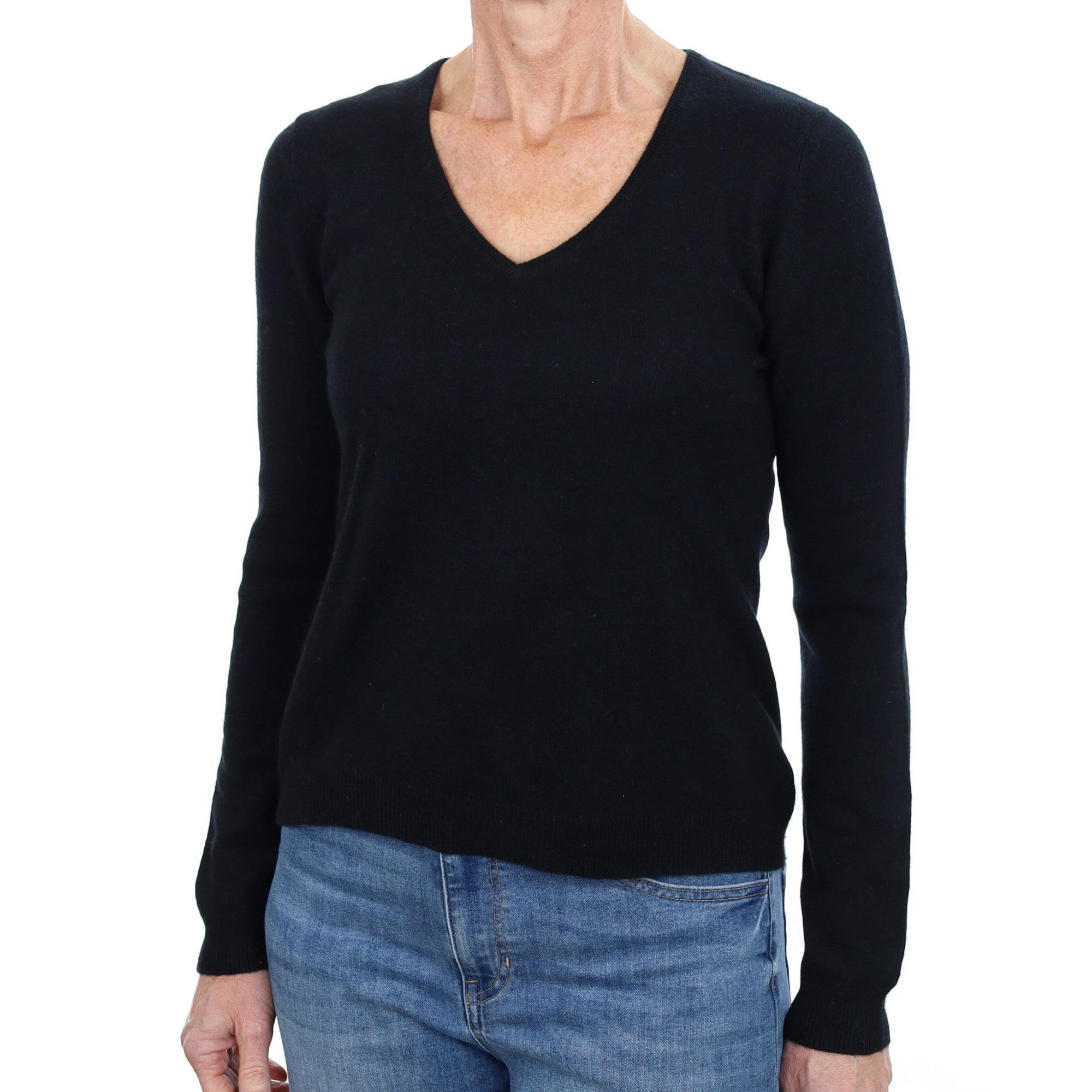 Black Cashmere V Neck Jumper Small