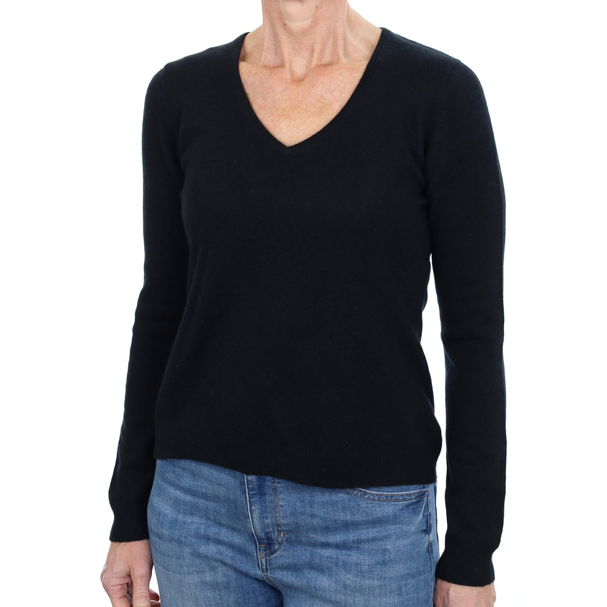 Black Cashmere V Neck Jumper Small