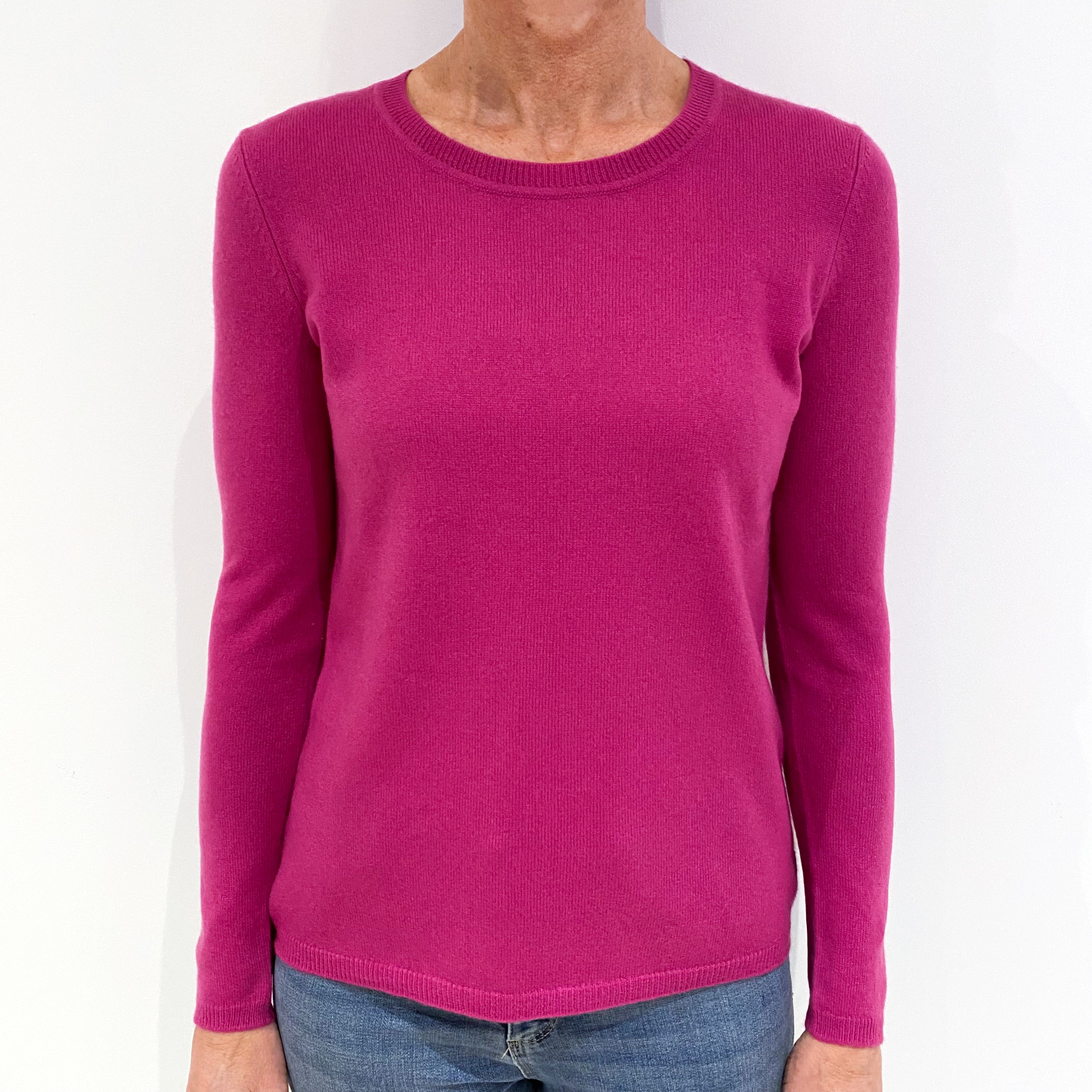 Fuchsia Pink Cashmere Crew Neck Jumper Small