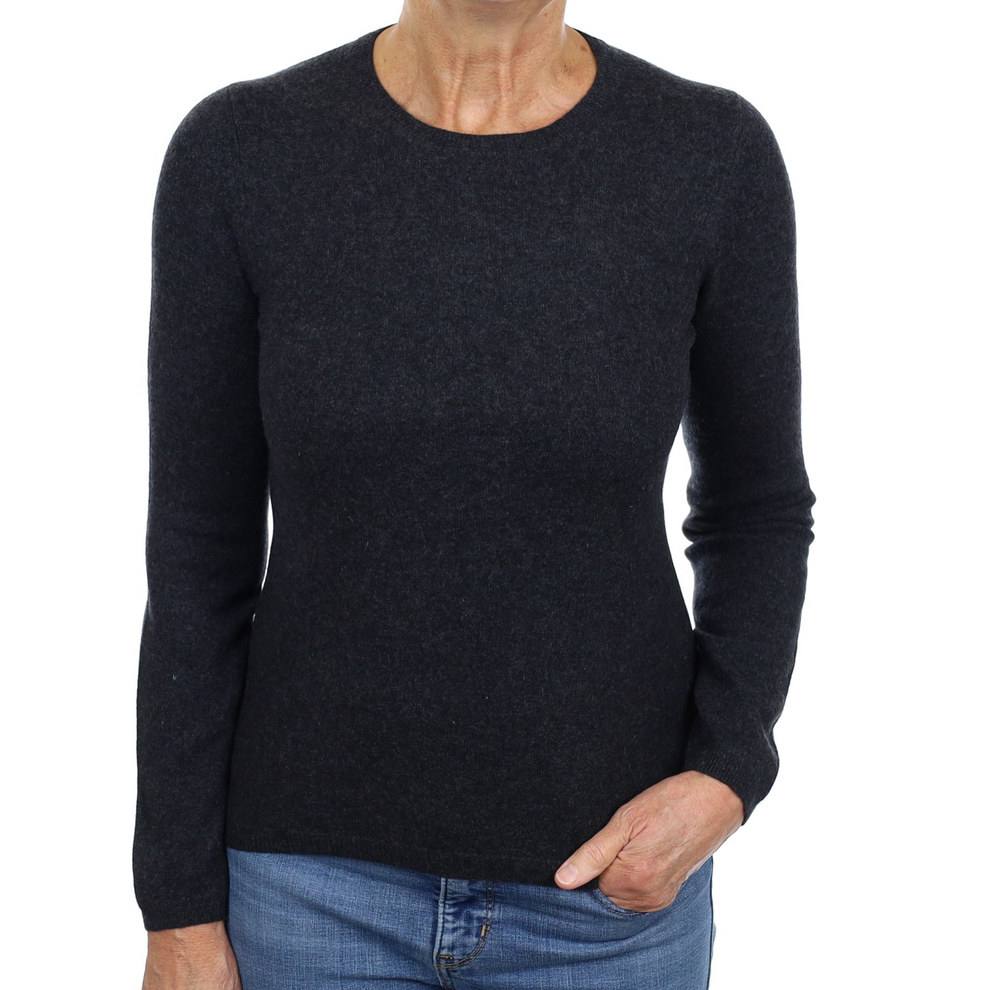 Charcoal Grey Cashmere Crew Neck Jumper Medium