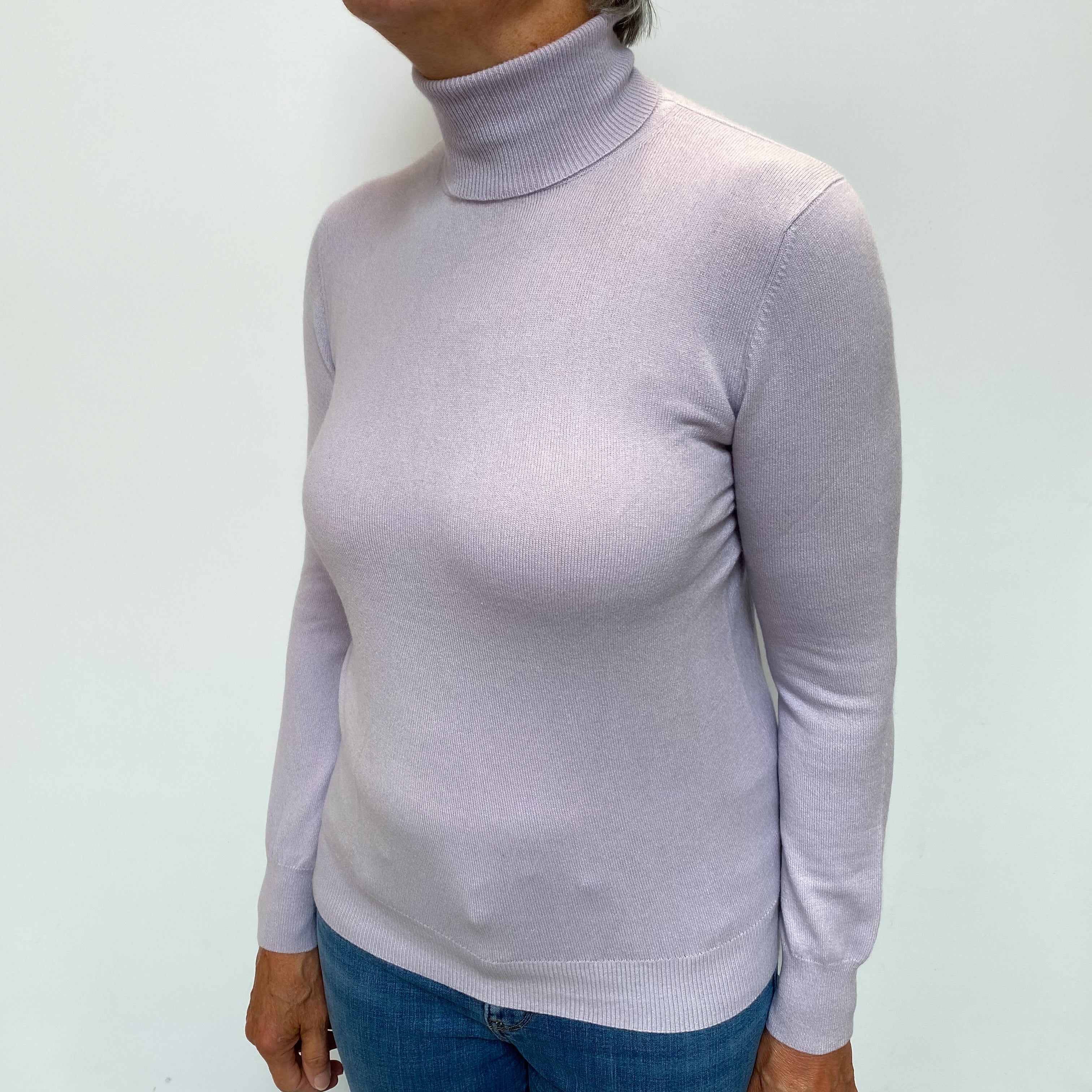 Pale Lavender Cashmere Polo Neck Jumper Medium