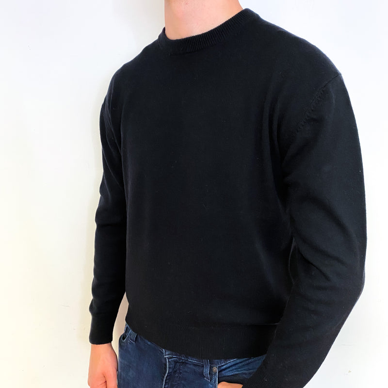 Men's Short Black Cashmere Crew Neck Jumper Extra Extra Large