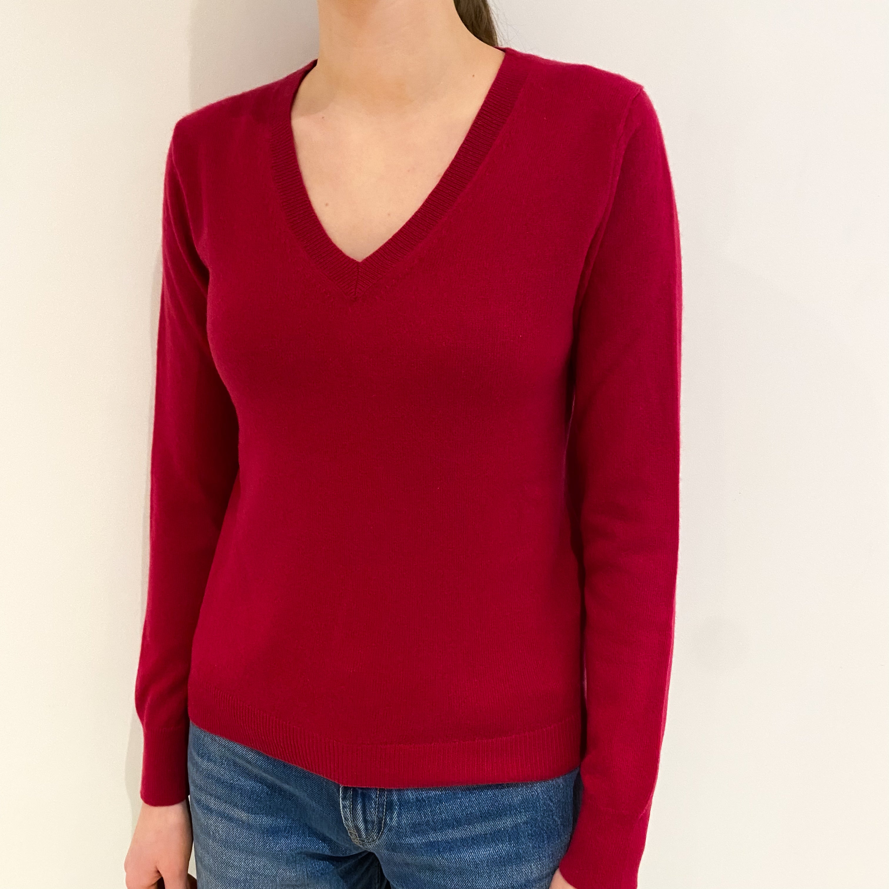 Cherry Pink Cashmere V Neck Jumper Extra Small
