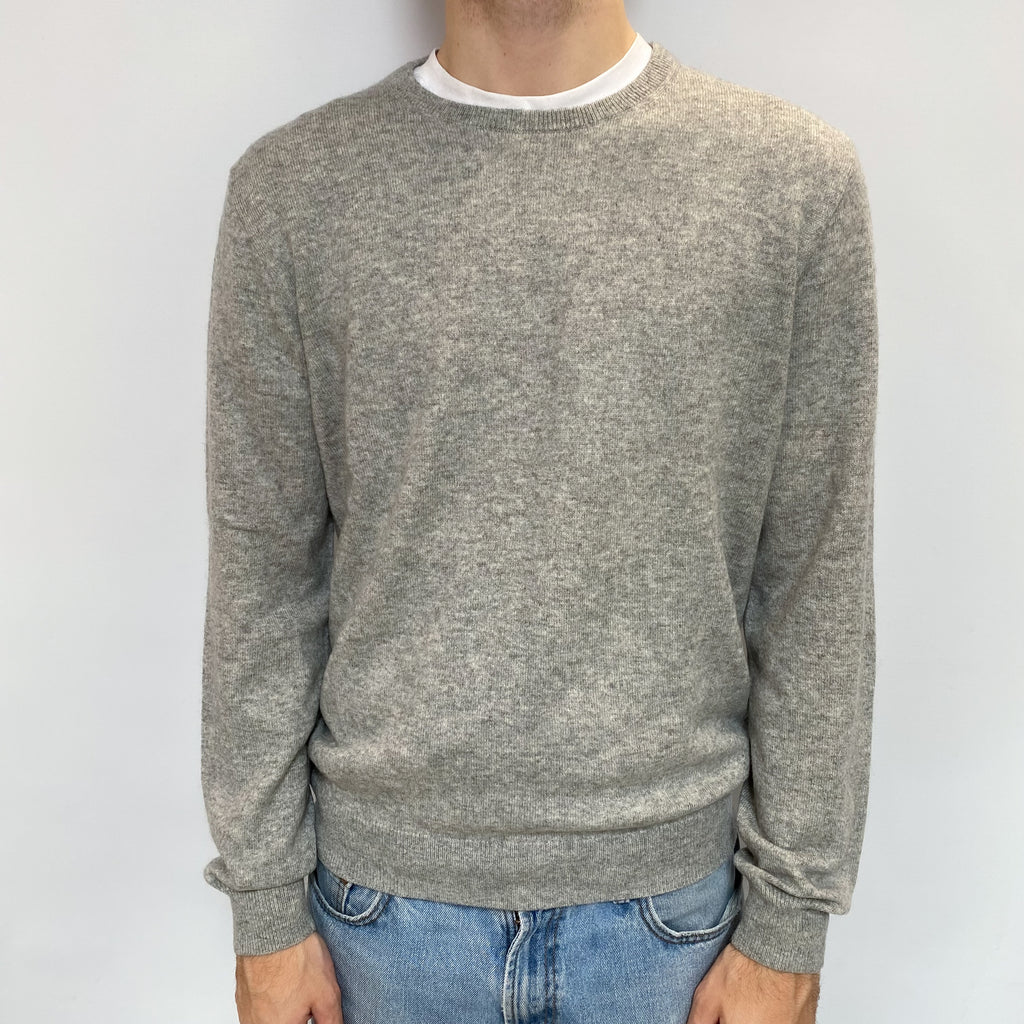Men's Smoke Grey Cashmere Crew Neck Jumper Large