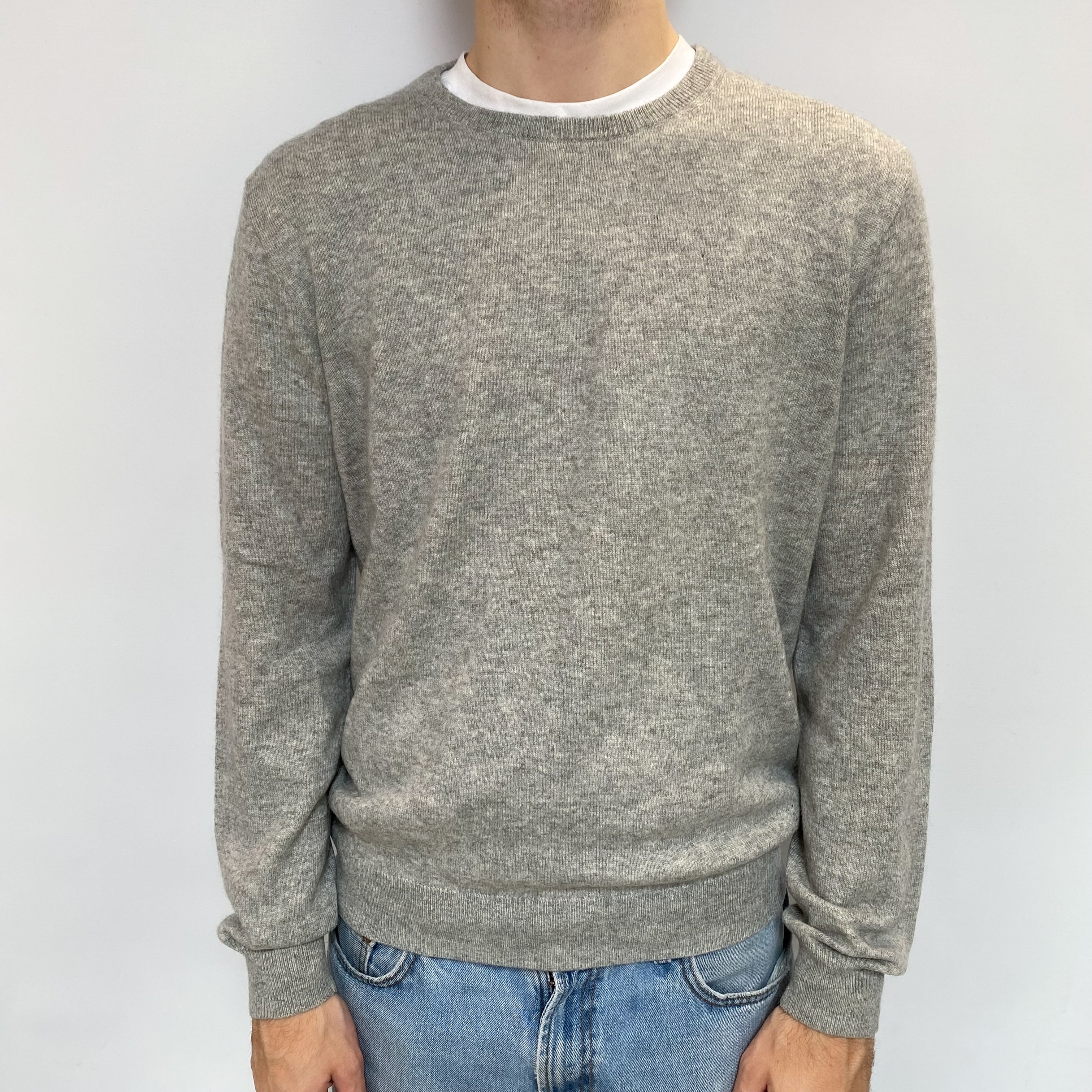 Men's Smoke Grey Cashmere Crew Neck Jumper Large