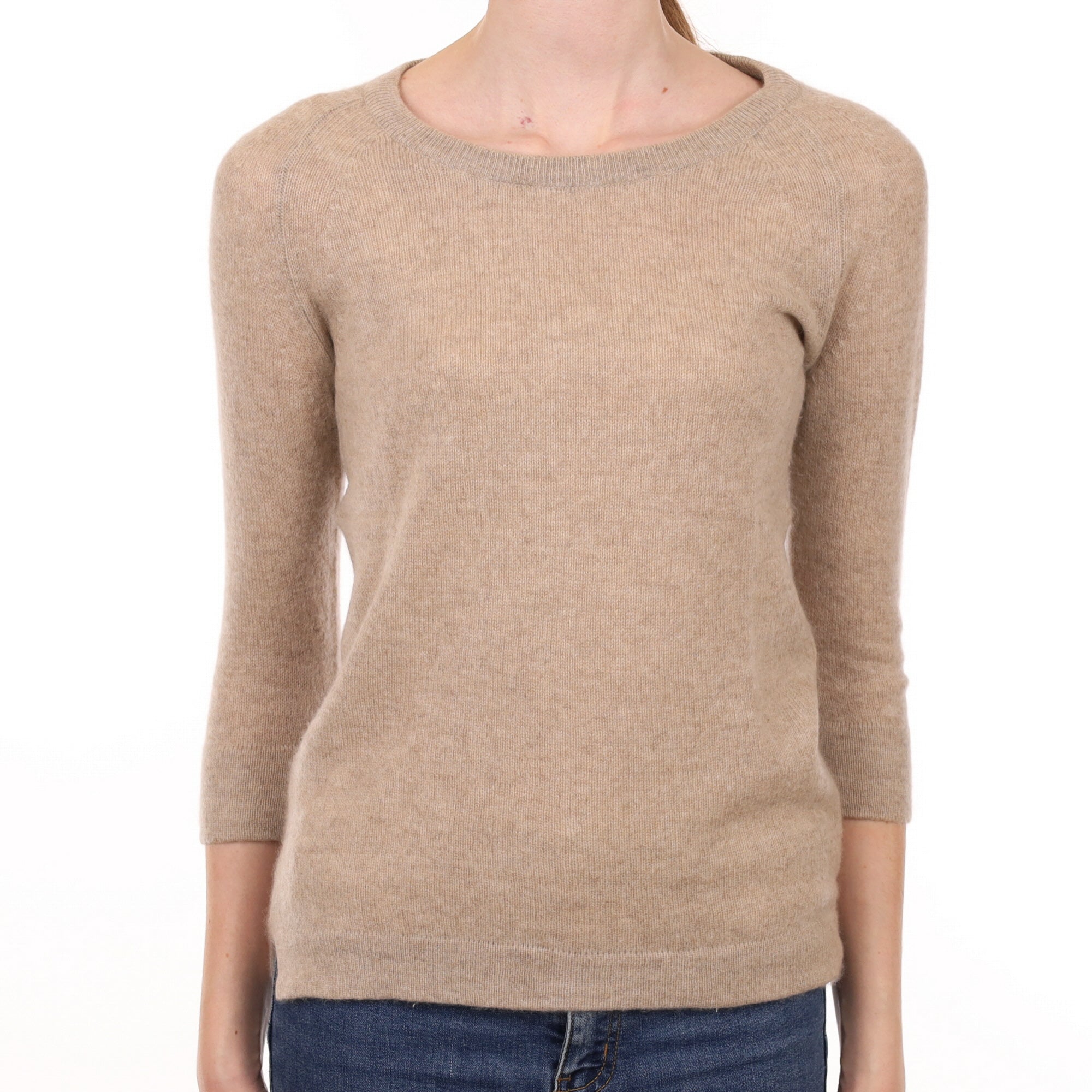 Fawn Beige Cashmere Crew Neck Jumper Extra Small