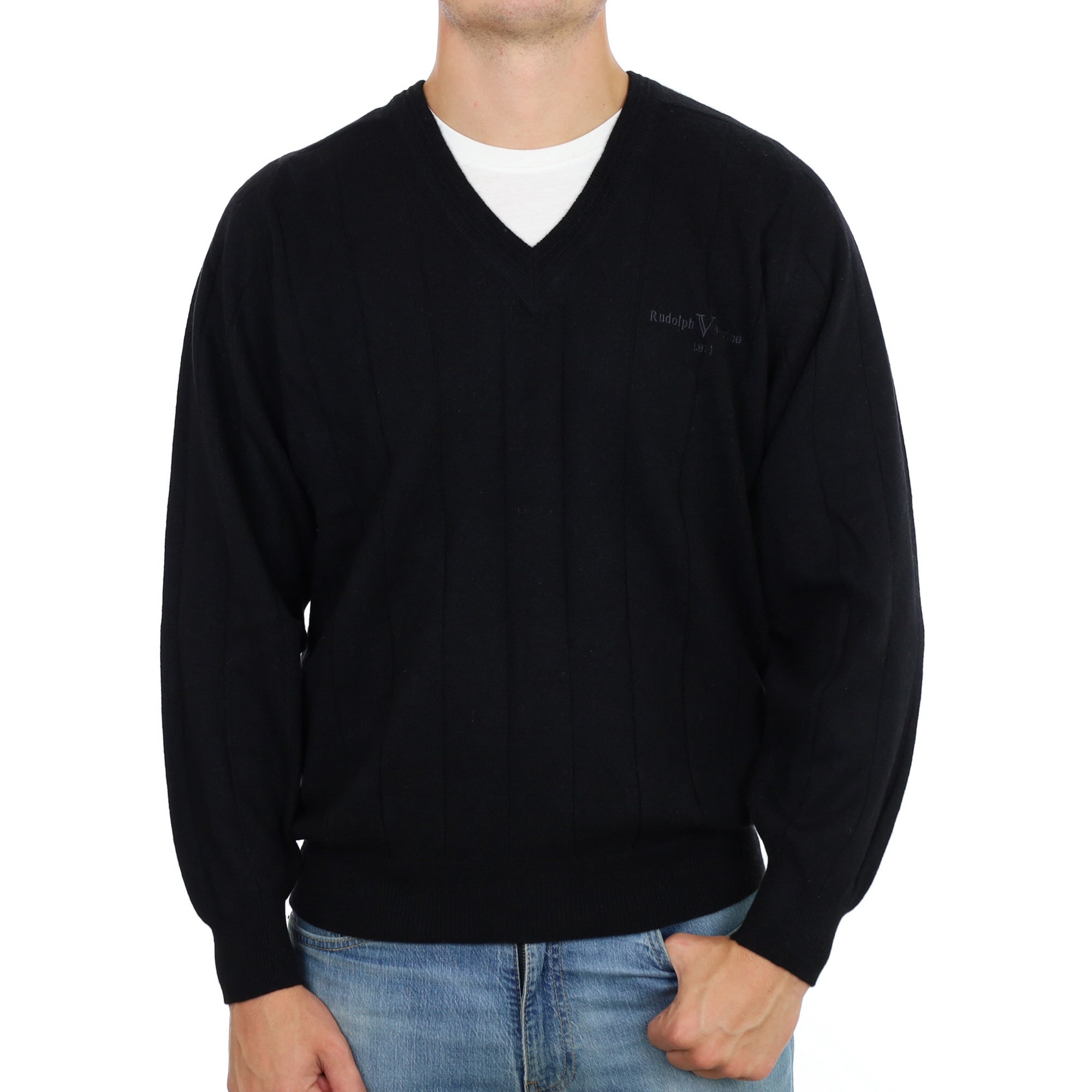 Men's Black Cashmere V Neck Jumper XL