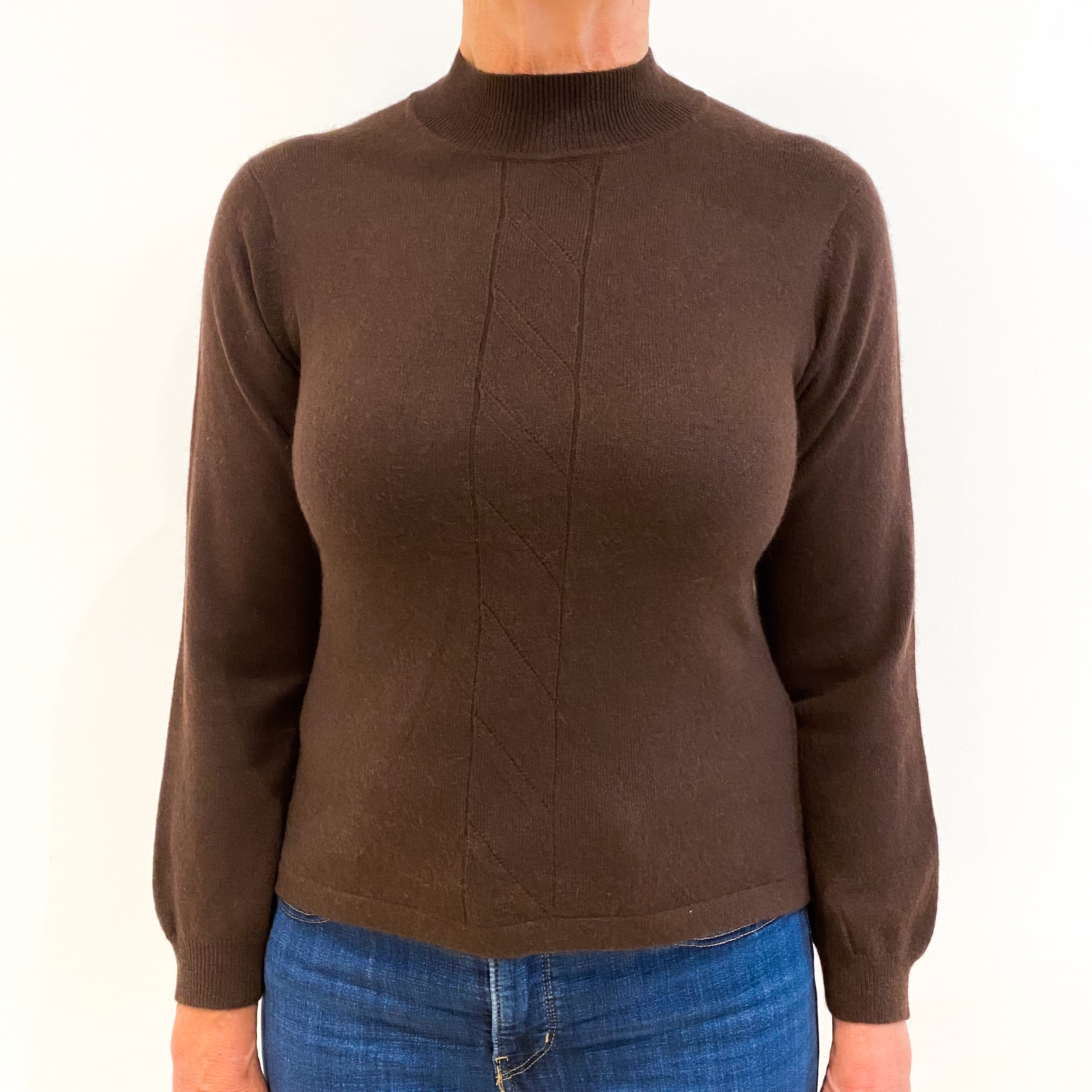 Chocolate Brown Cashmere Polo Neck Jumper Medium