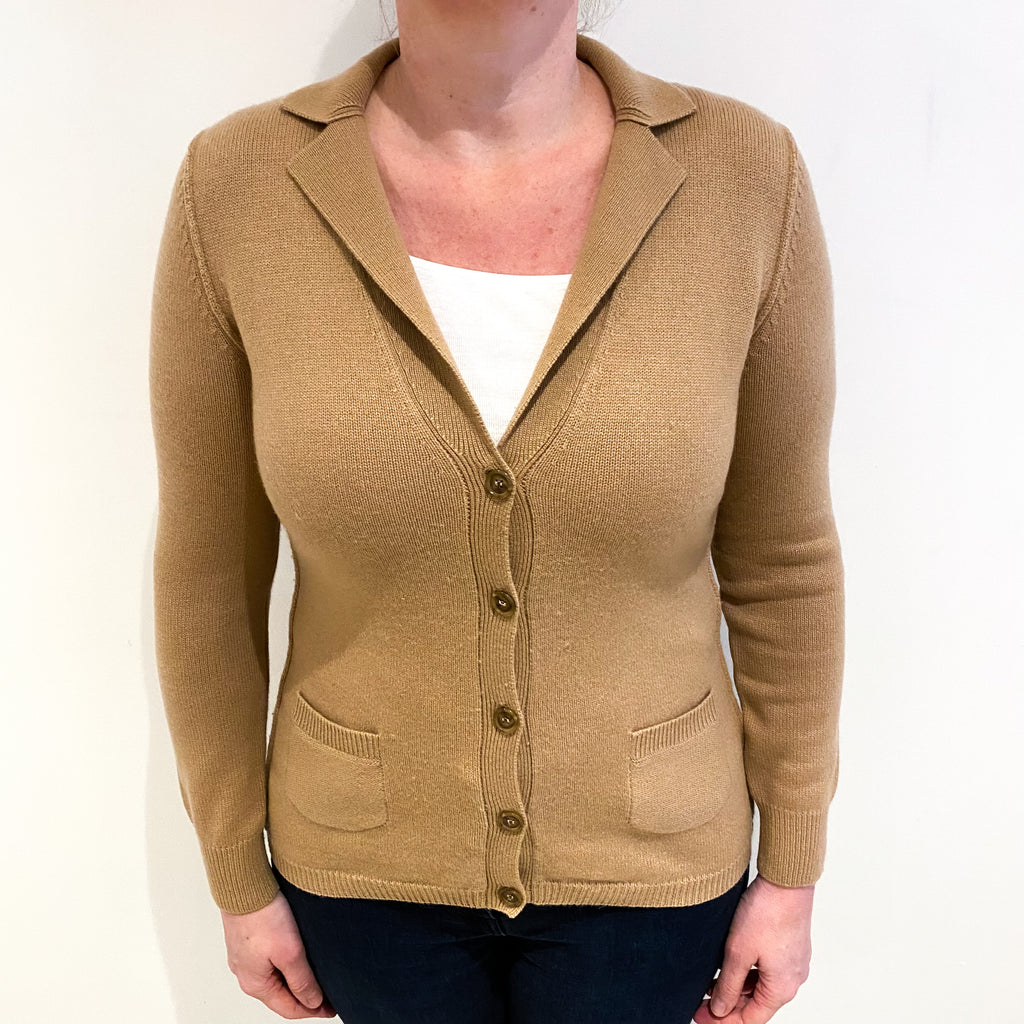 Caramel Brown Cashmere Collared V Neck Cardigan Large
