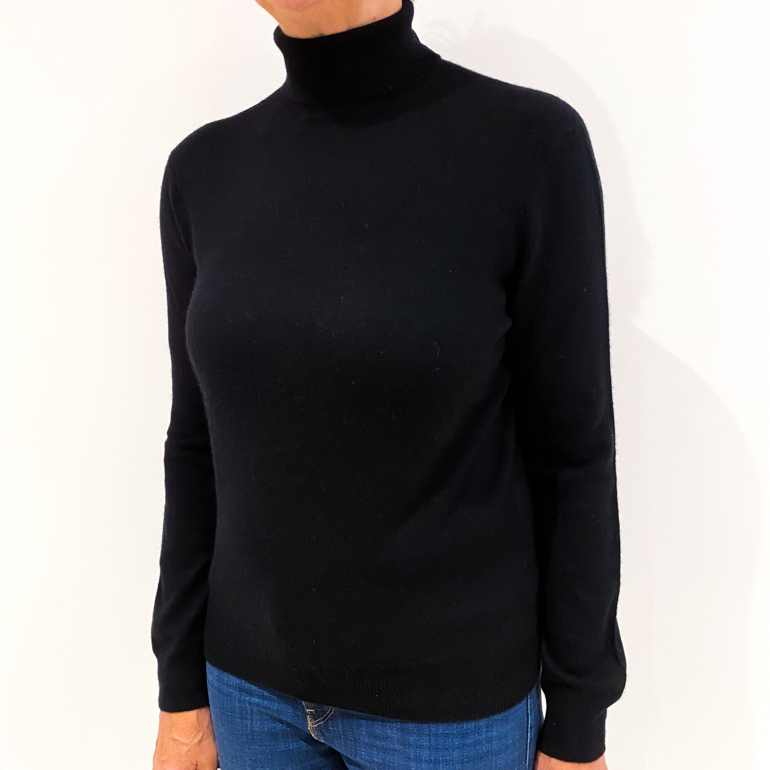 Black Cashmere Polo Neck Jumper Medium