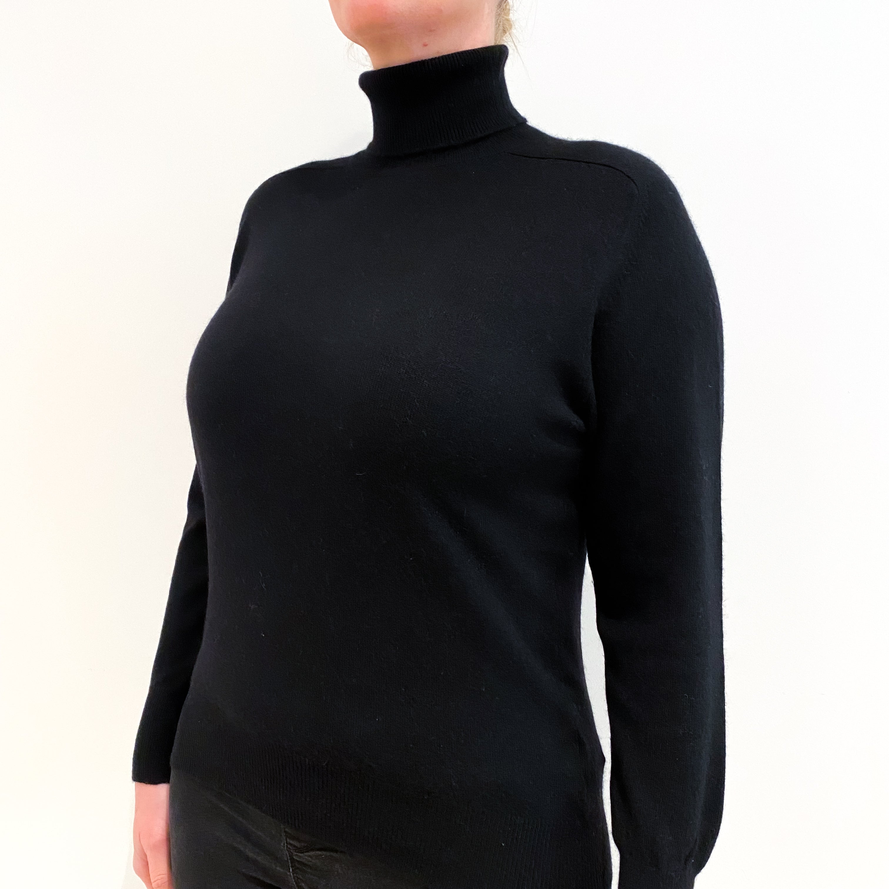 Black Cashmere Polo Neck Jumper Large