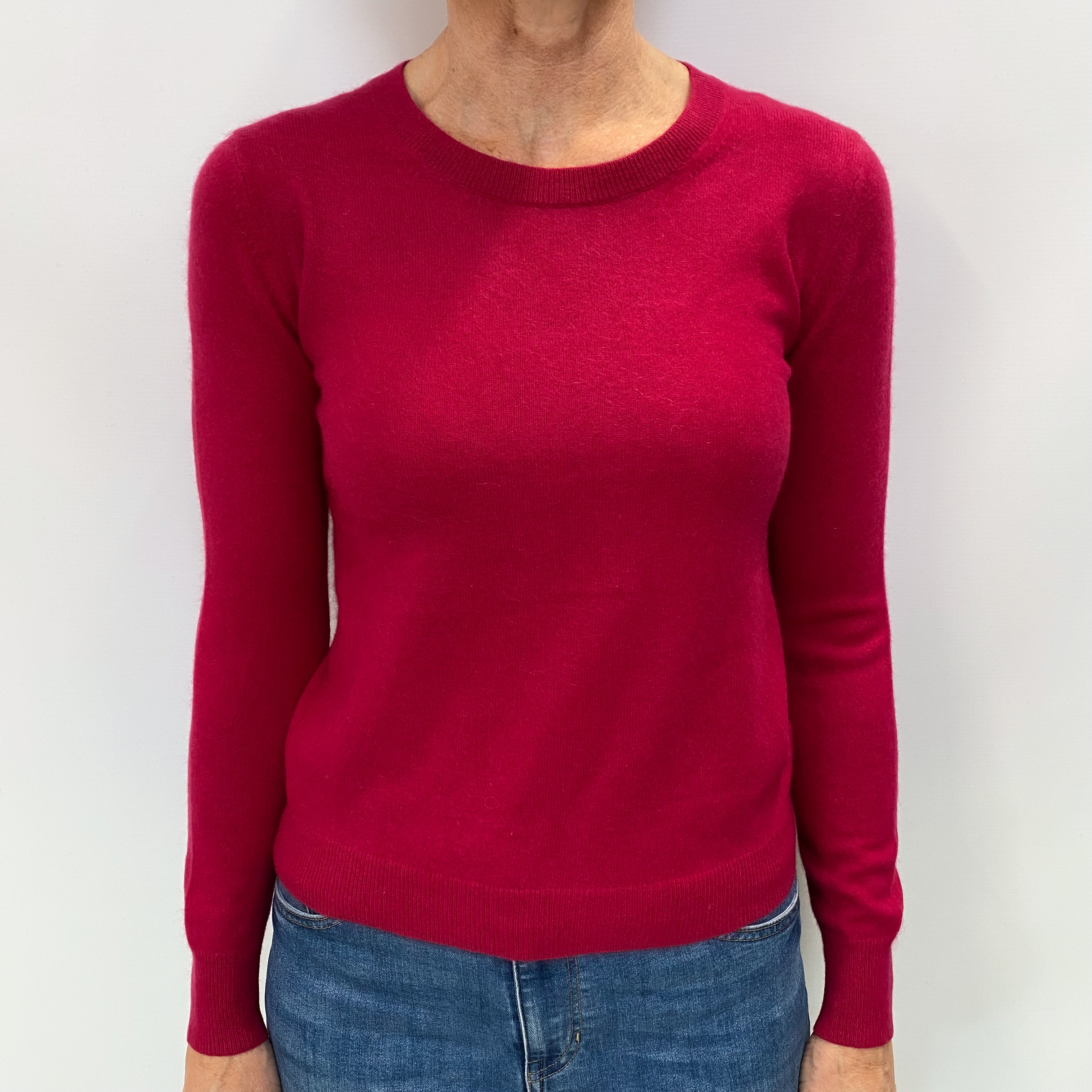 Fuchsia Red Cashmere Crew Neck Jumper Small