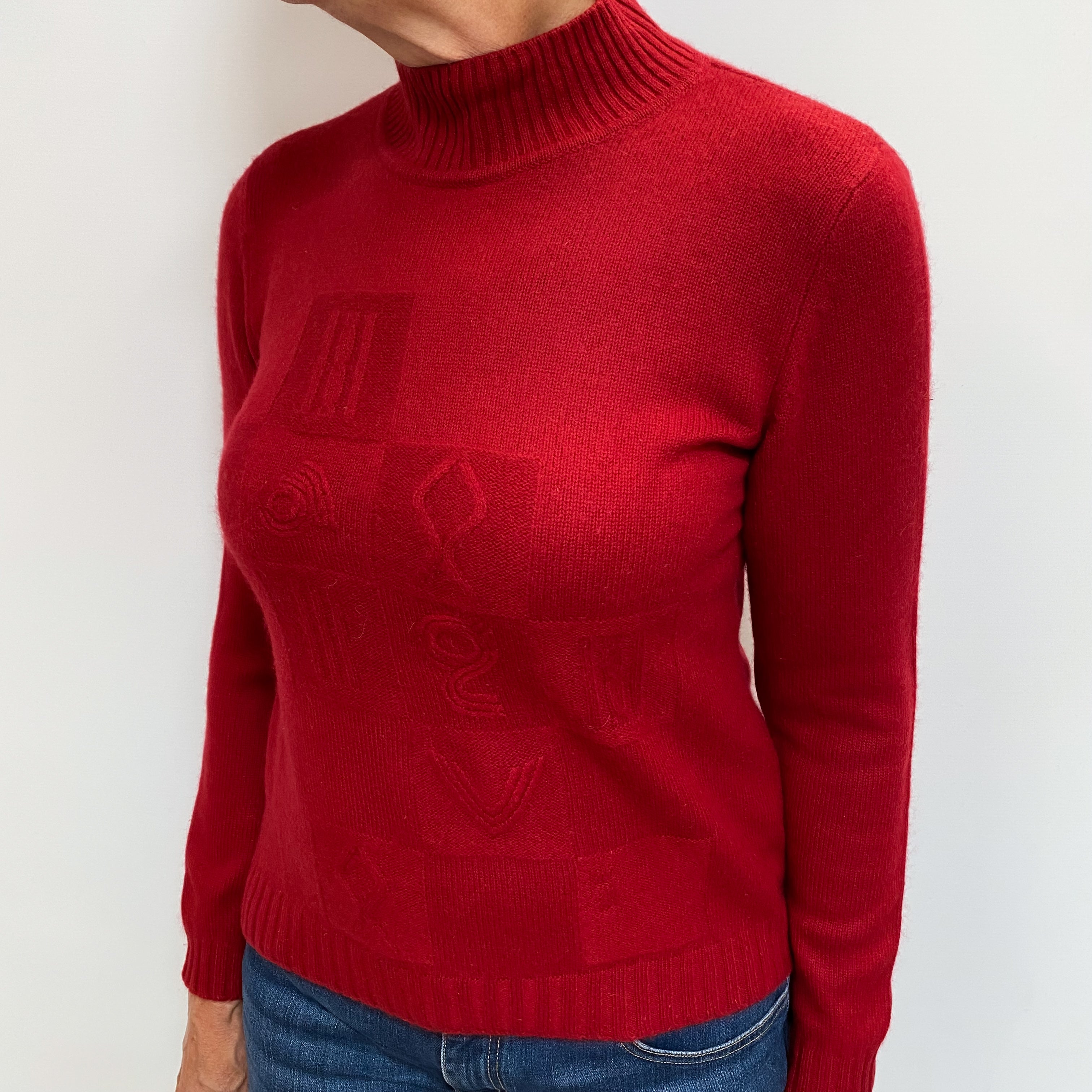 Italian Crimson Red Cashmere Turtle Neck Jumper Medium