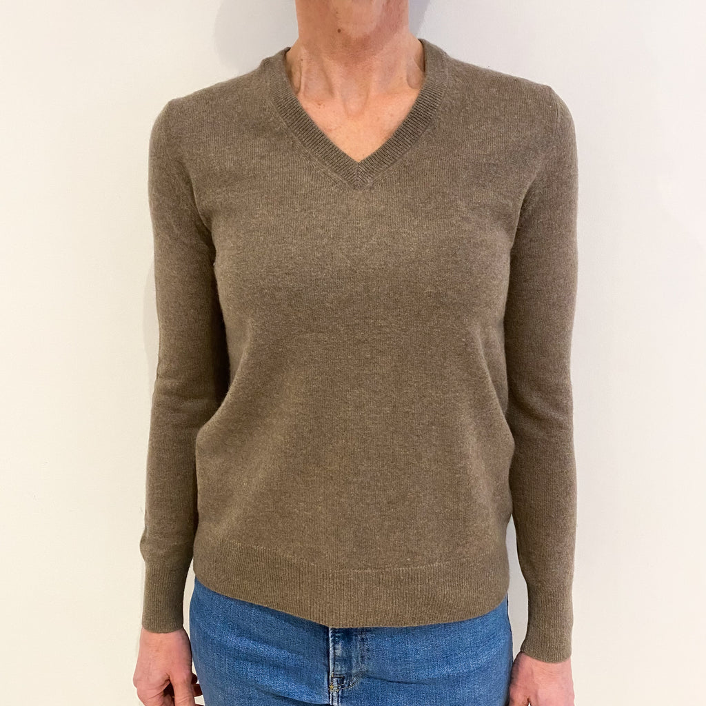 Mocha Brown Cashmere V Neck Jumper Small