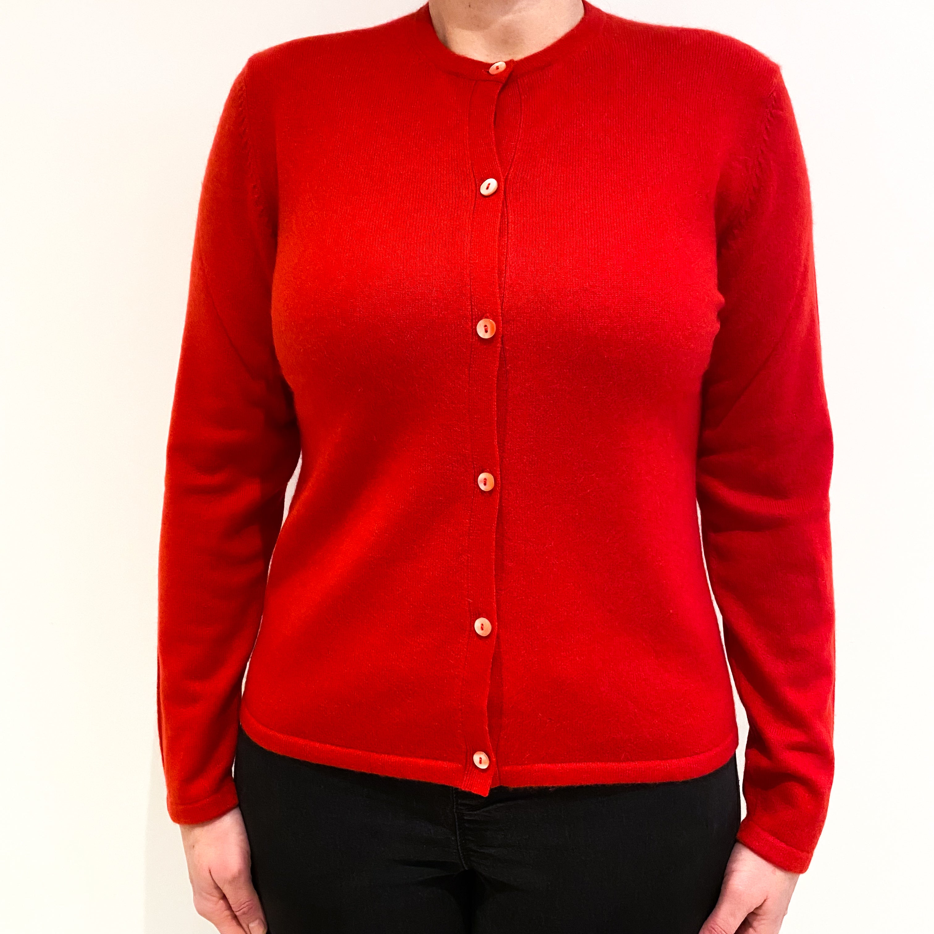Scarlet Red Cashmere Crew Neck Cardigan Large