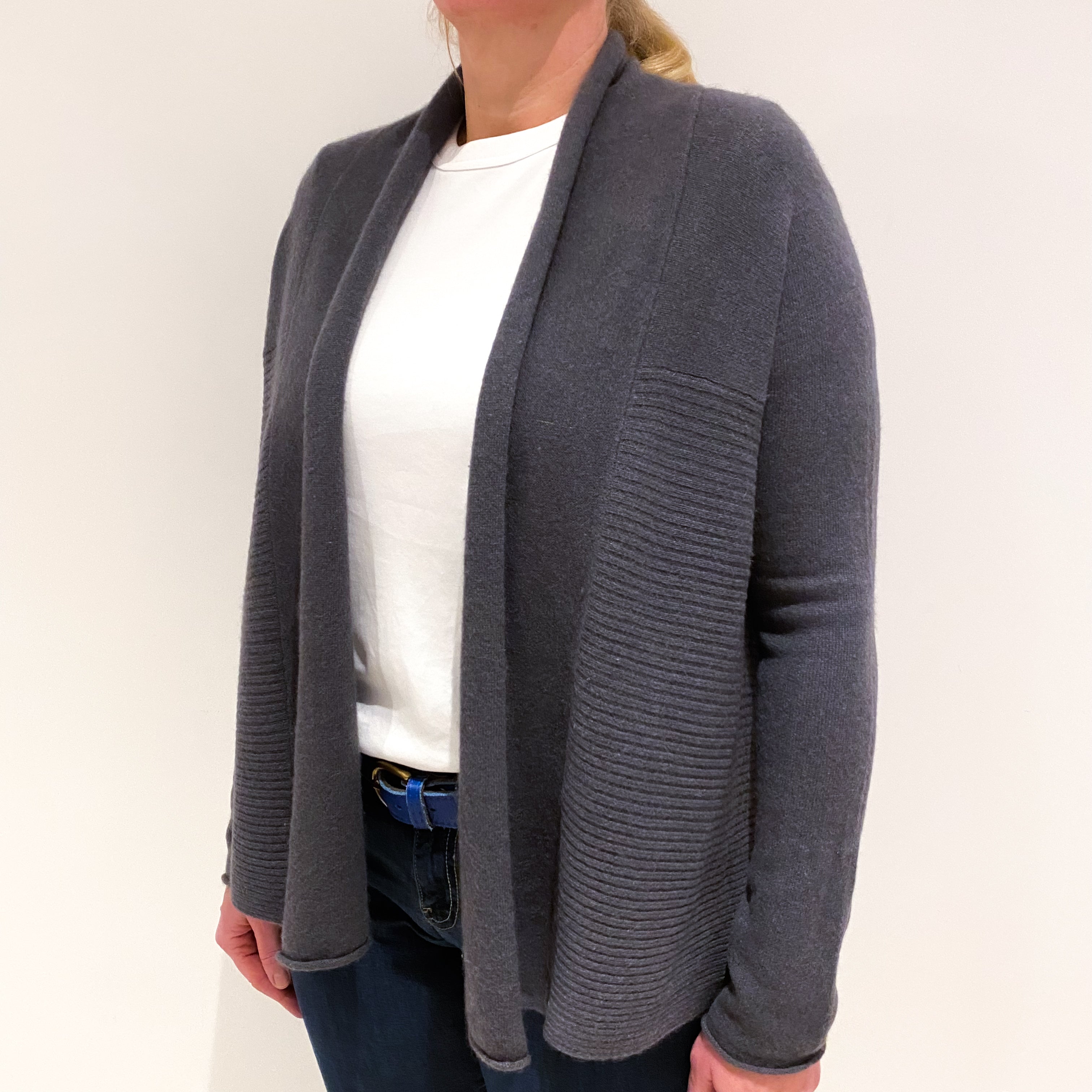Slate Grey Cashmere Edge to Edge Cardigan Large