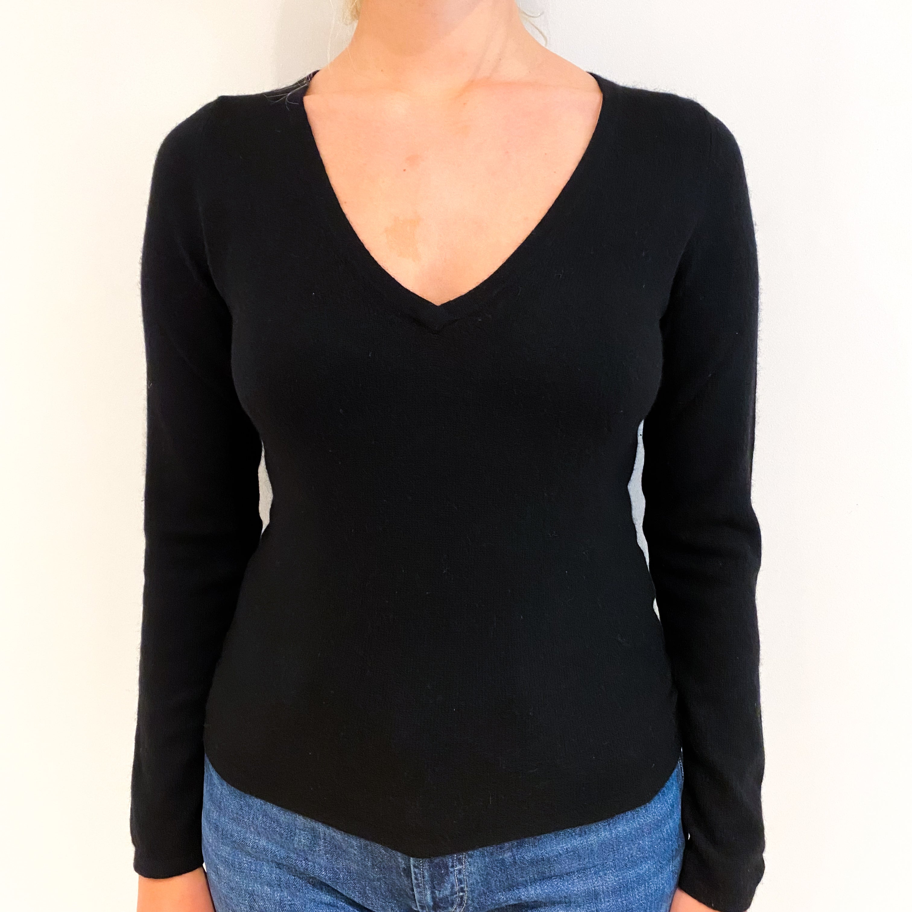 Black Cashmere V-Neck Jumper Small