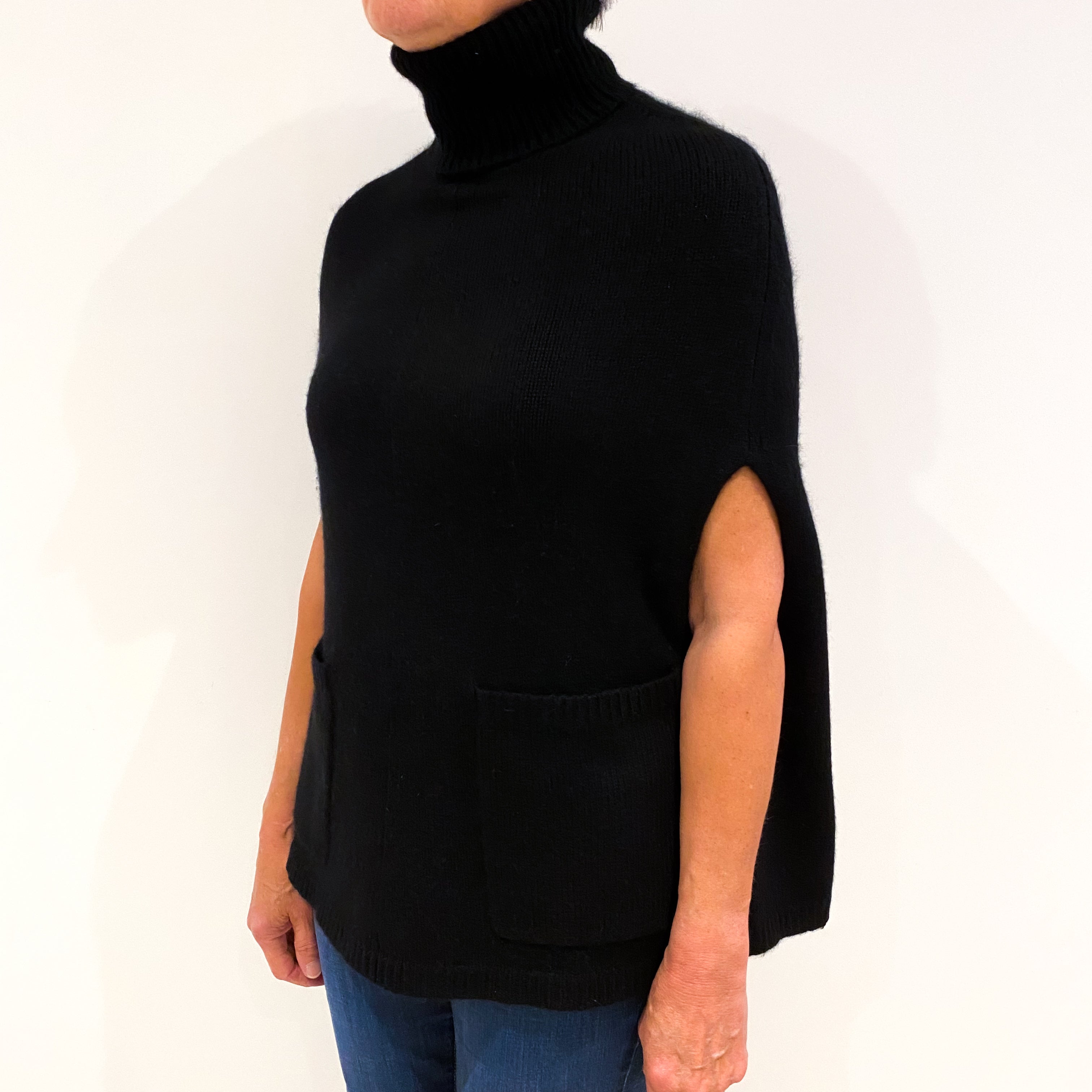 Joseph Black Short Sleeved Polo Neck Tunic Jumper Medium